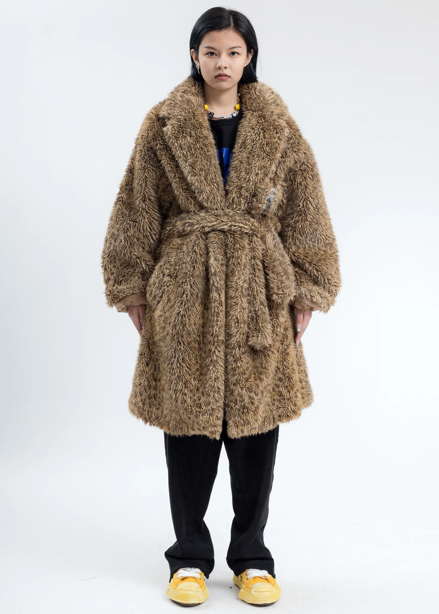 Leopard Spike Fur Long Coat