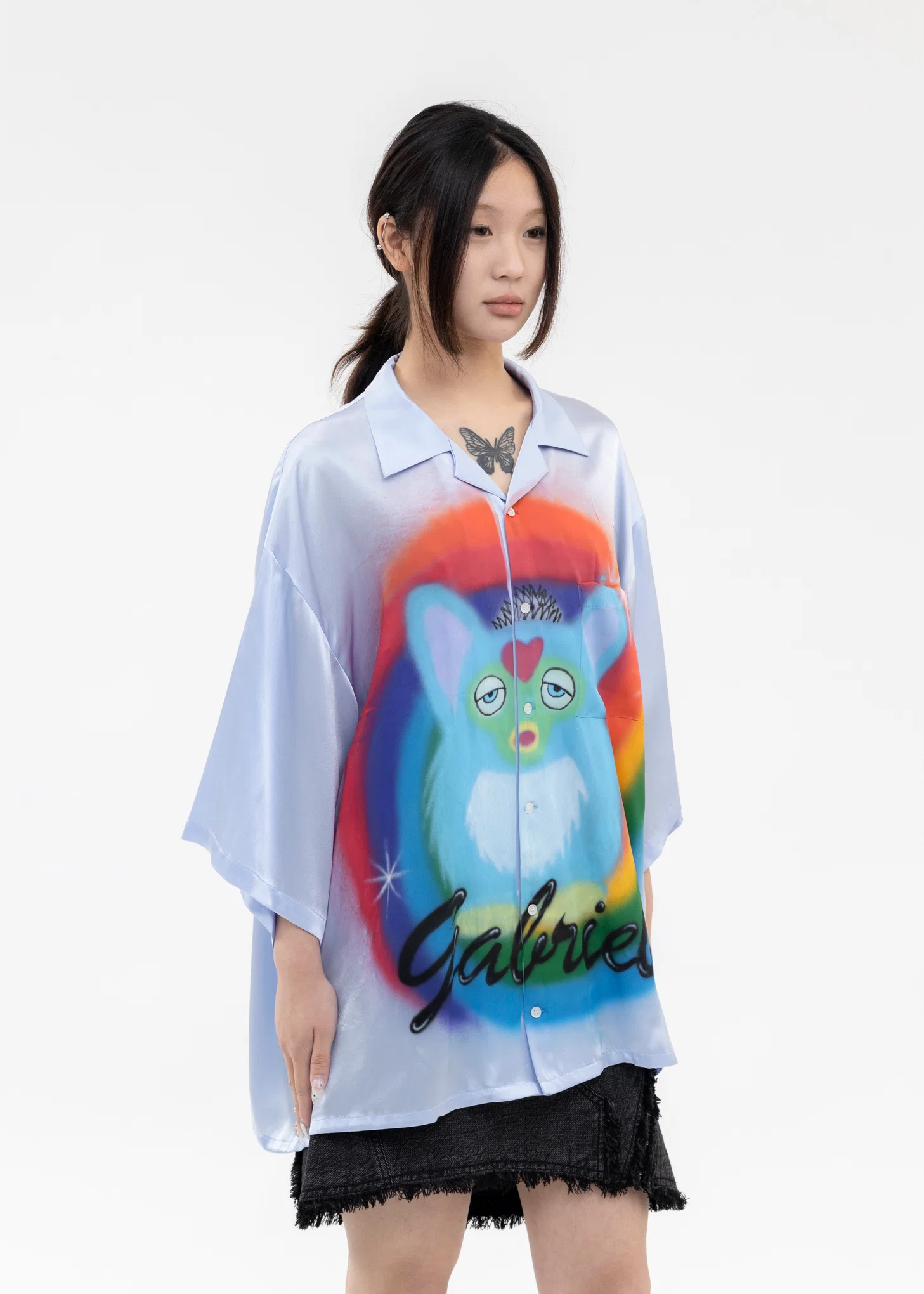 LIGHT BLUE AIRBRUSH GABRIEL SILK SHIRT - Image 2