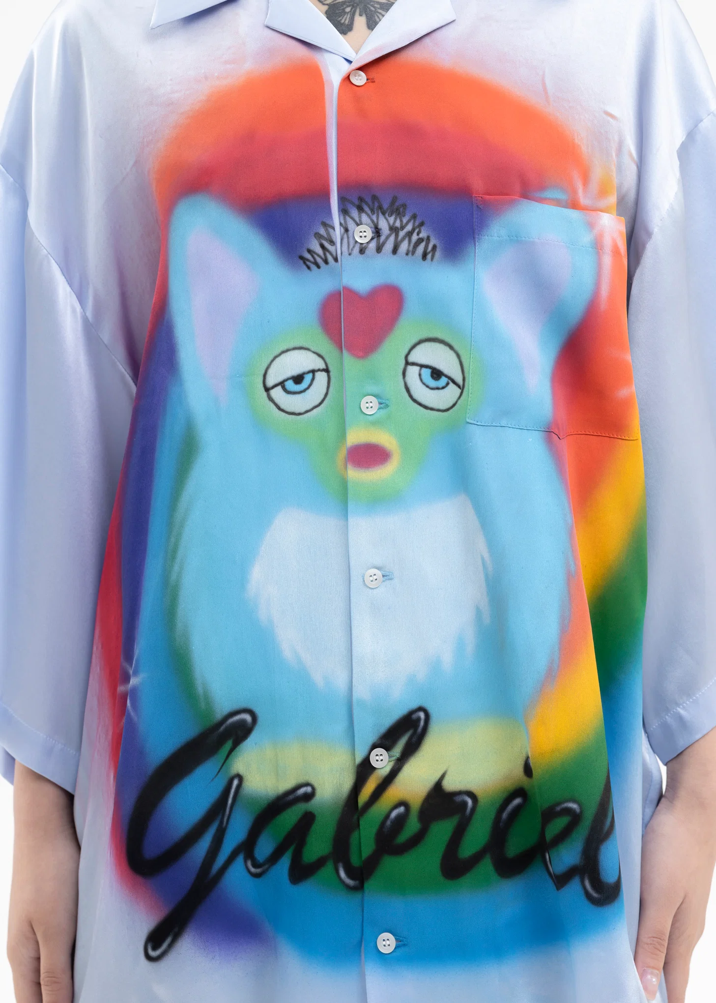 LIGHT BLUE AIRBRUSH GABRIEL SILK SHIRT - Image 4