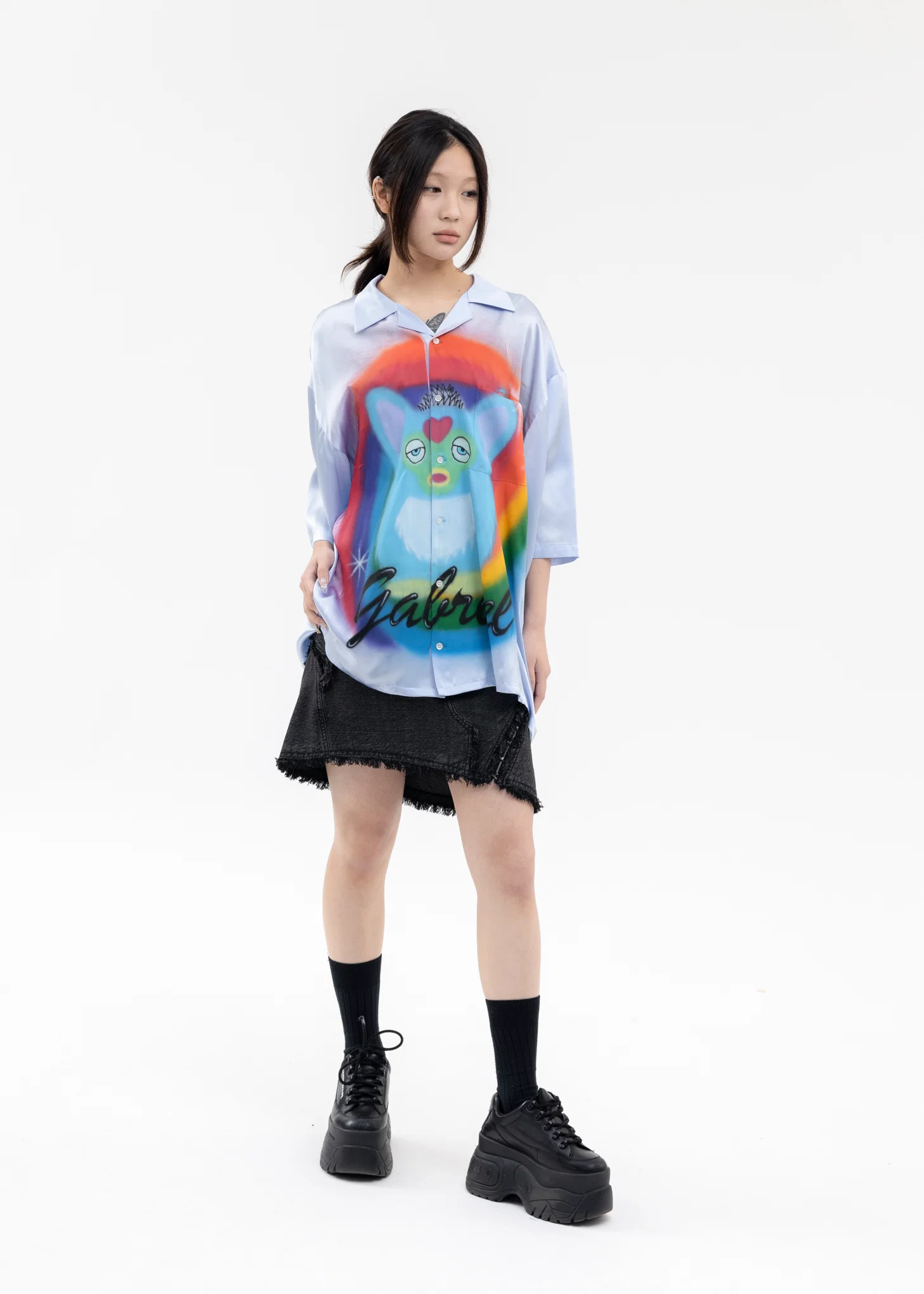 LIGHT BLUE AIRBRUSH GABRIEL SILK SHIRT - Image 5
