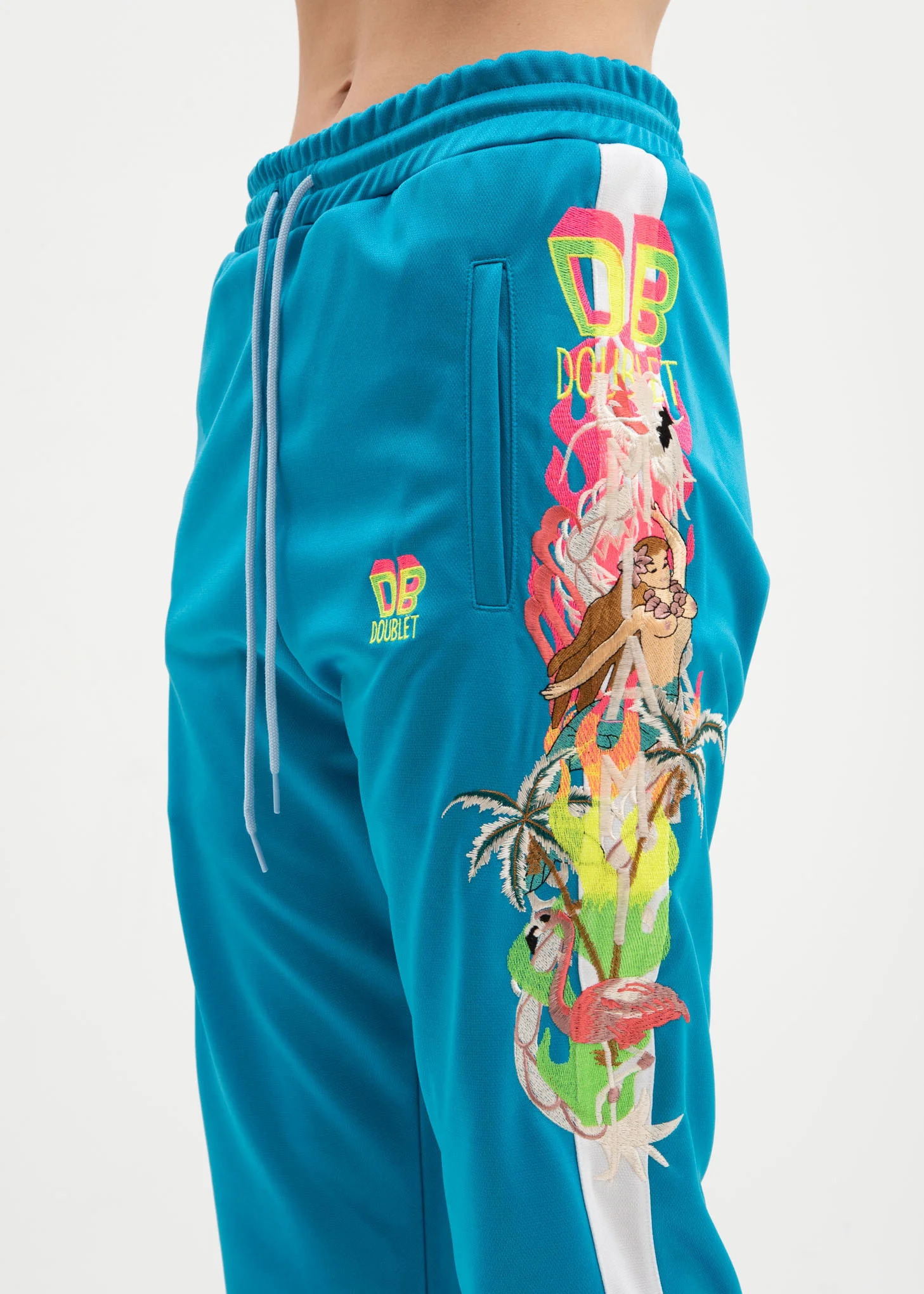 Light Blue Chaos Embroidery Track Pants - Image 2