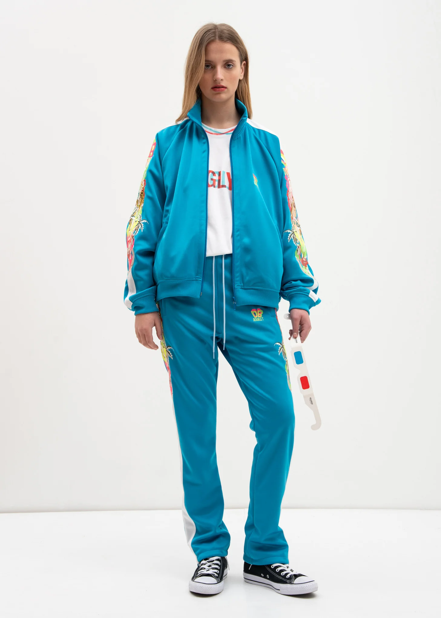 Light Blue Chaos Embroidery Track Pants - Image 5
