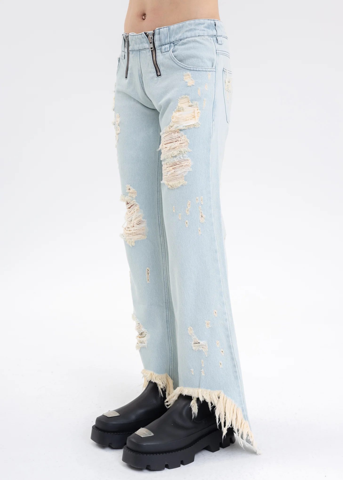 Light Blue HIGH WAISTED TROUSERS W EXPOSED DOUBLE ZIPS - Image 3