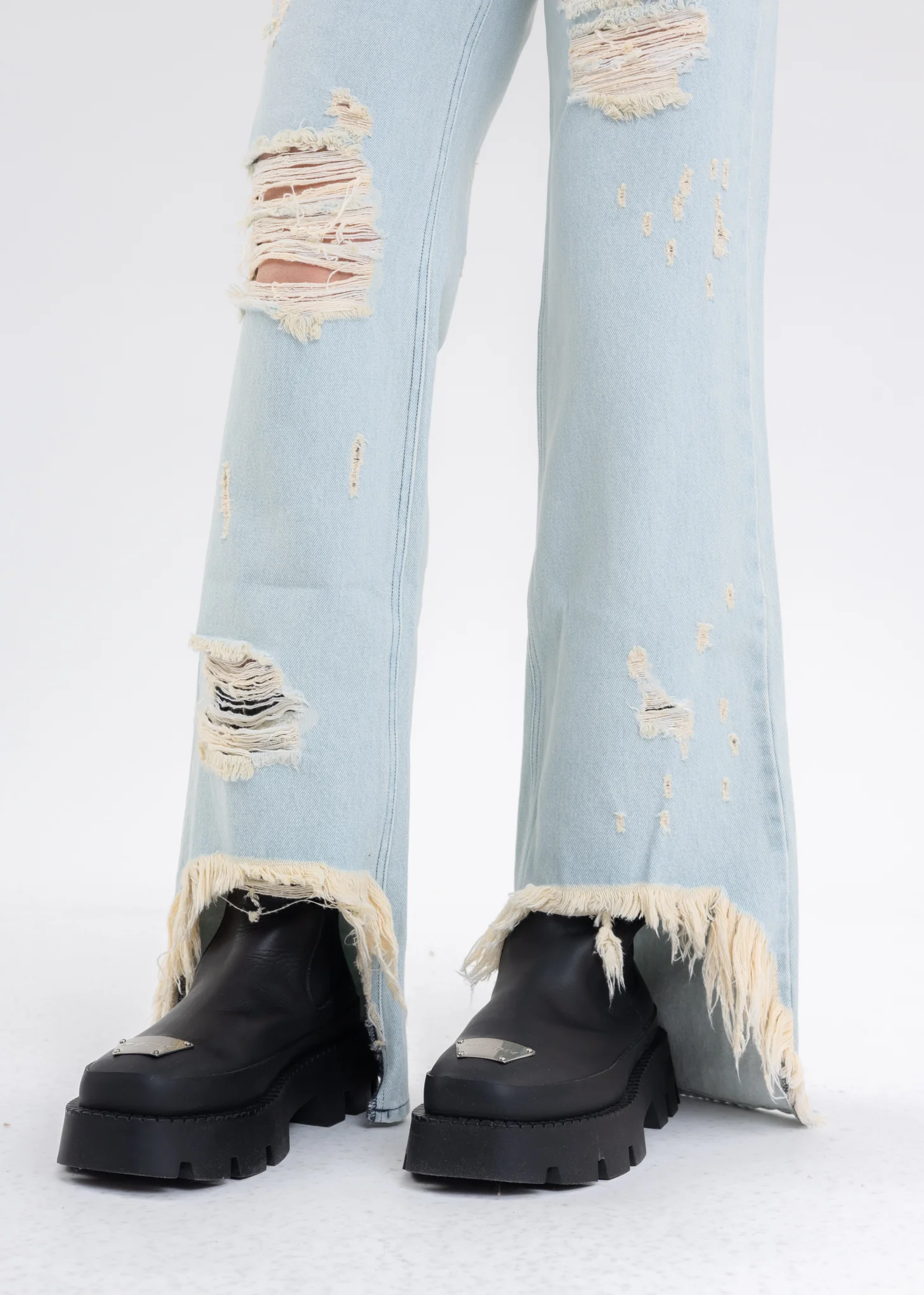 Light Blue HIGH WAISTED TROUSERS W EXPOSED DOUBLE ZIPS - Image 6