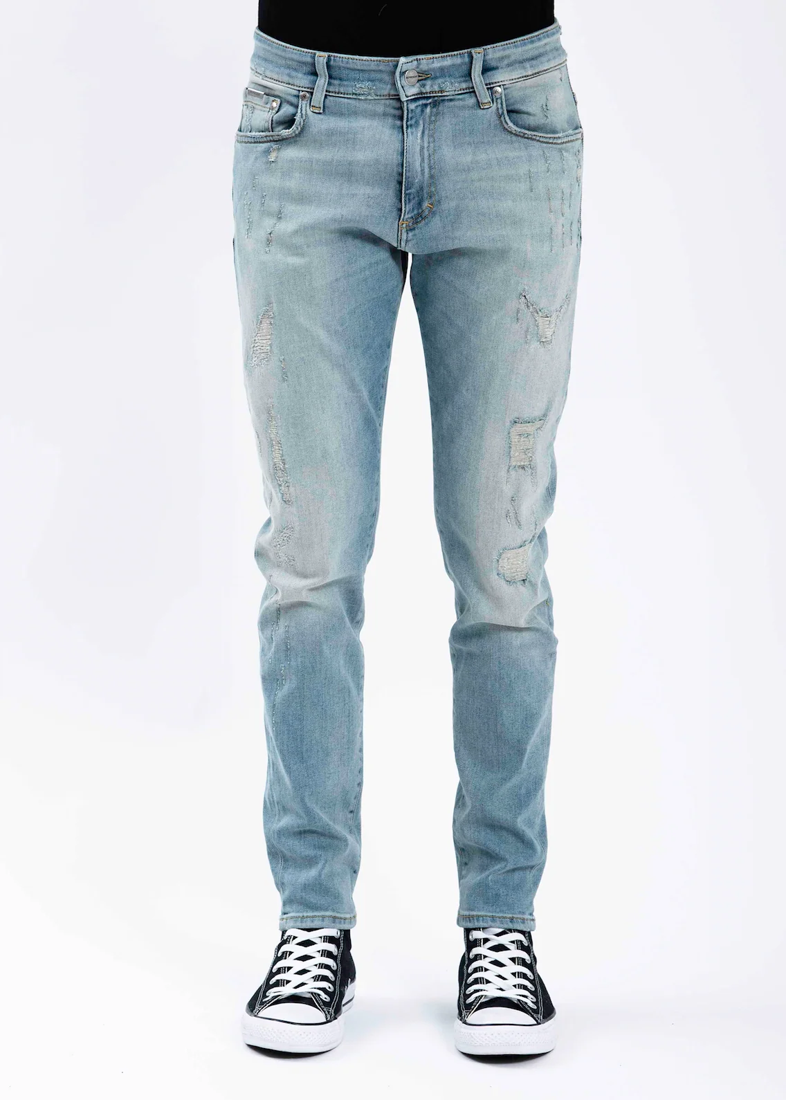 Light Blue Repaired Denim Jeans