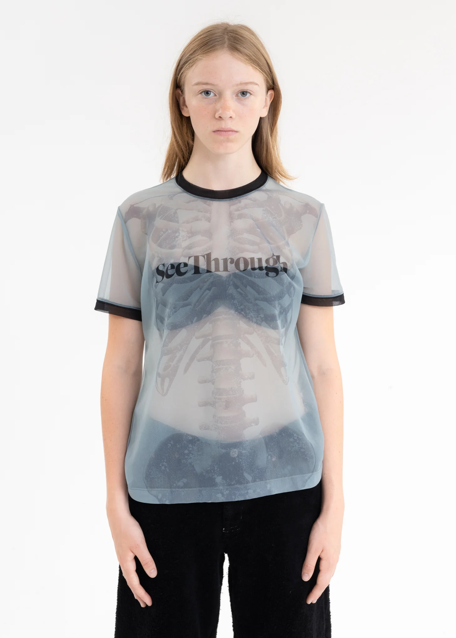 Light Blue SEE-THROUGH PRINT T-SHIRT