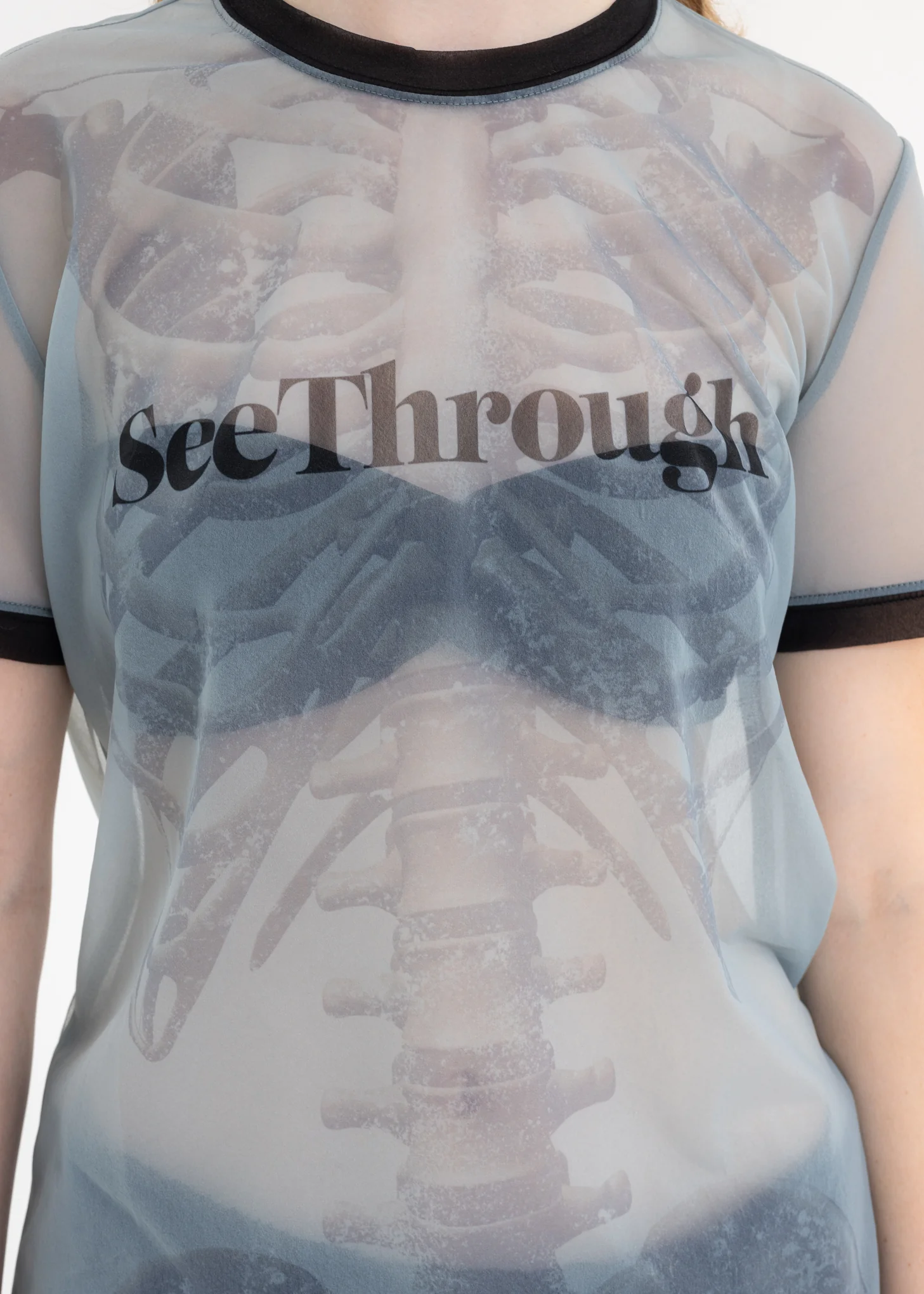 Light Blue SEE-THROUGH PRINT T-SHIRT - Image 2