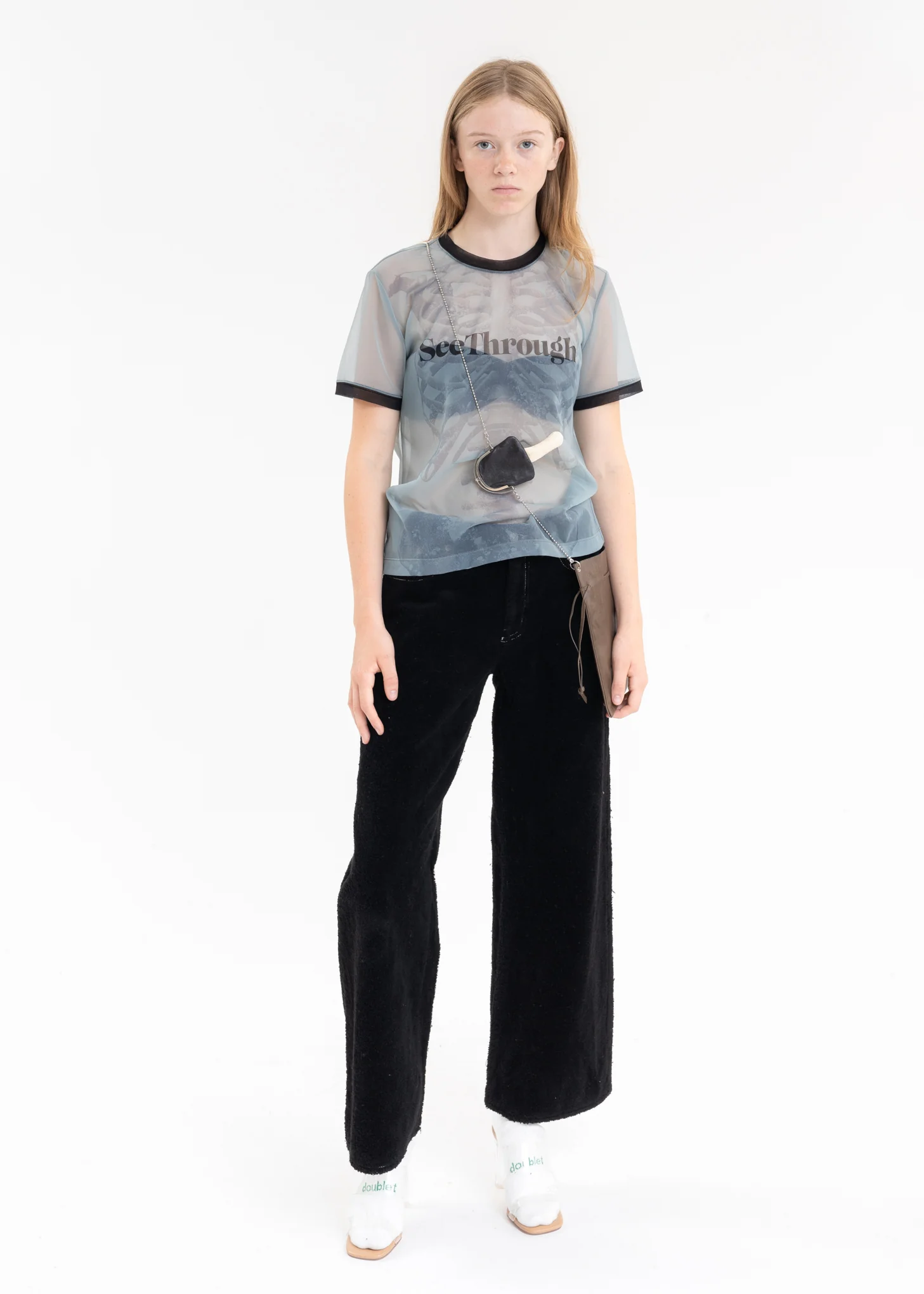 Light Blue SEE-THROUGH PRINT T-SHIRT - Image 6