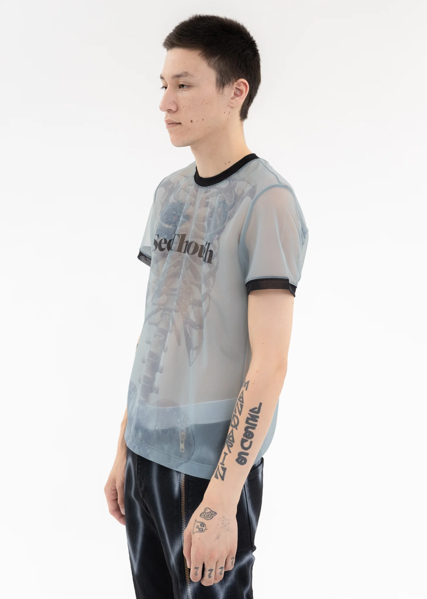 Light Blue SEE-THROUGH PRINT T-SHIRT - Image 3