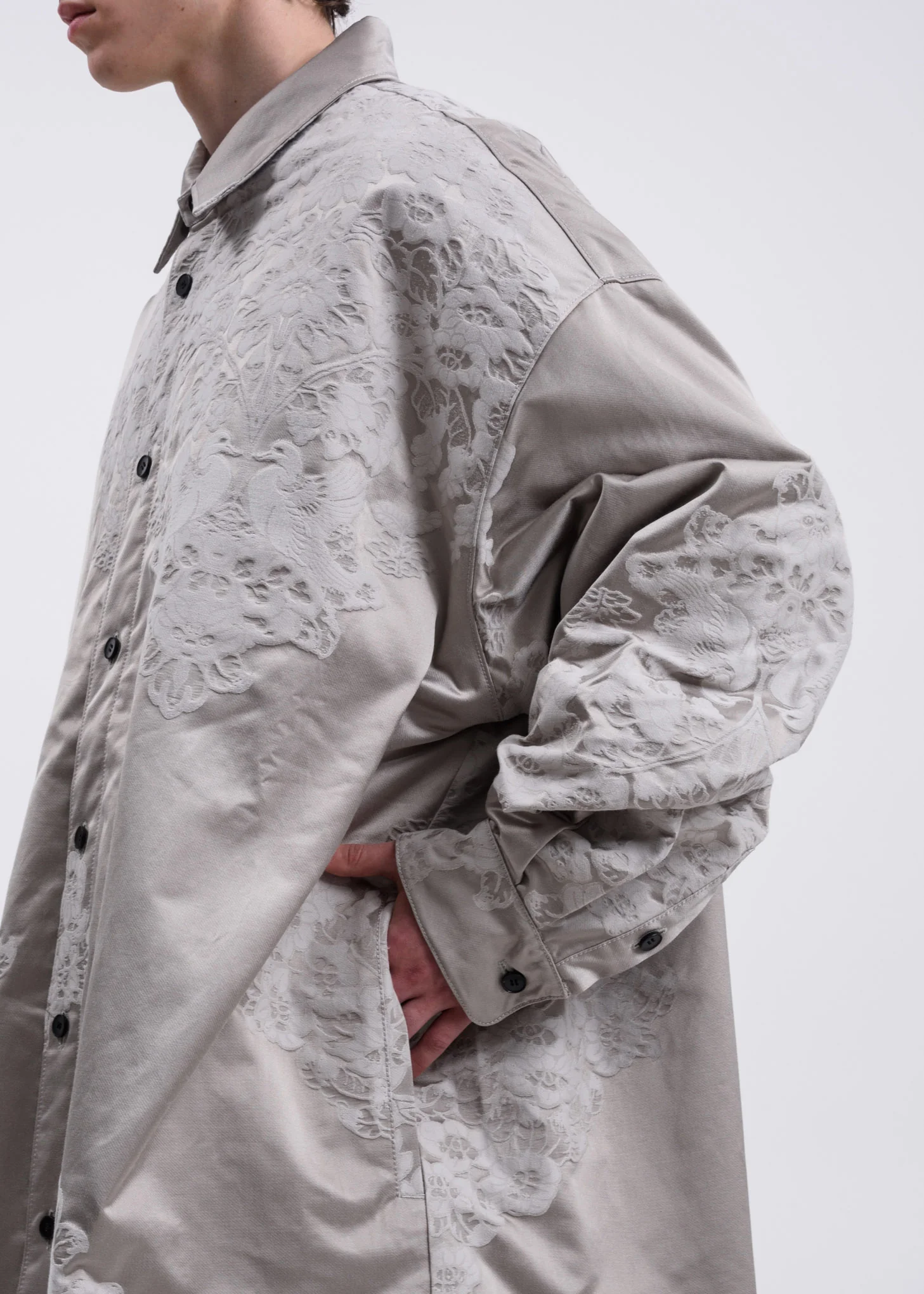 Grey Chinese Traditional Embroidery Oversized Jacket - Image 6