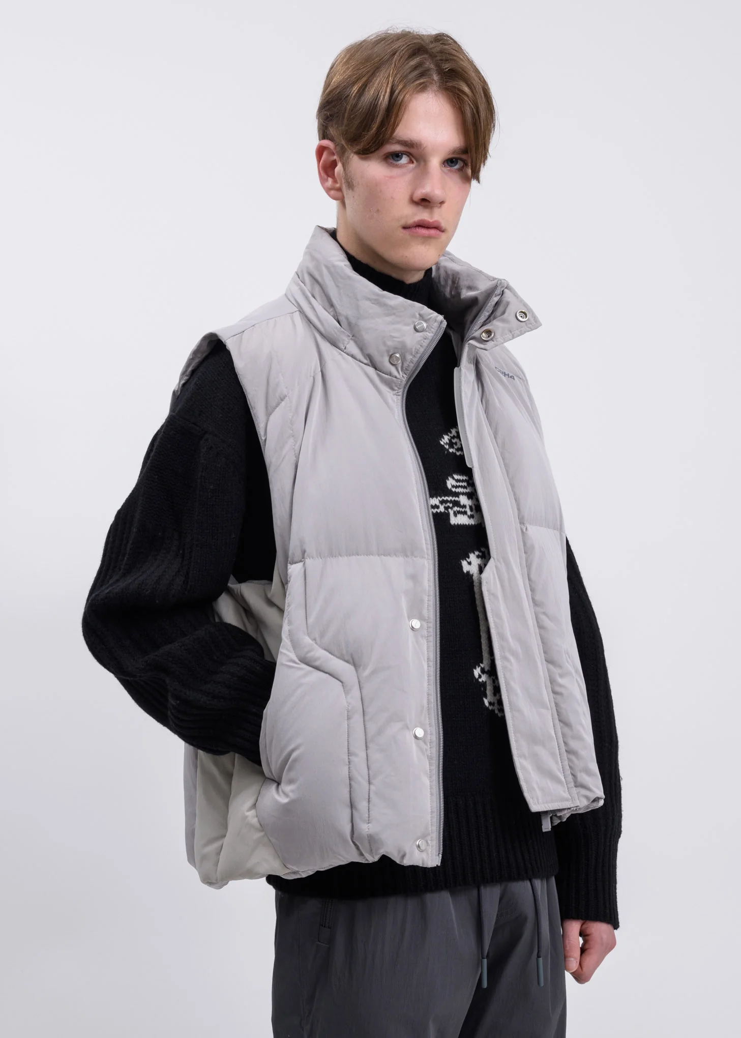 Light Grey Hooded Down Vest - Image 8