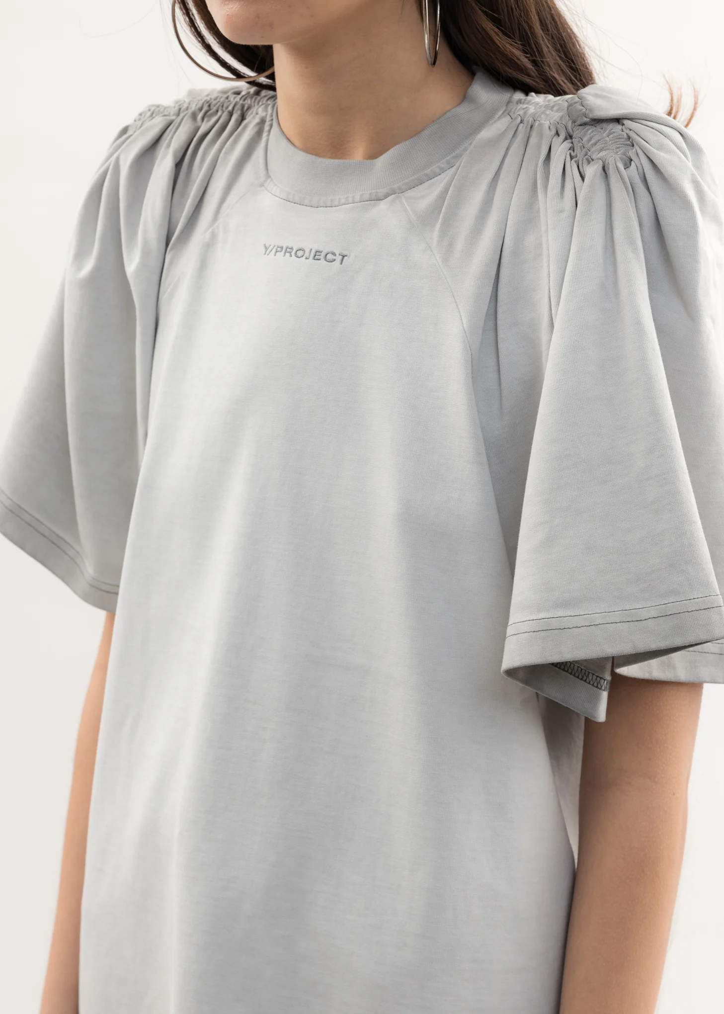 Light Grey RUCHED SHOULDER T-Shirt - Image 2