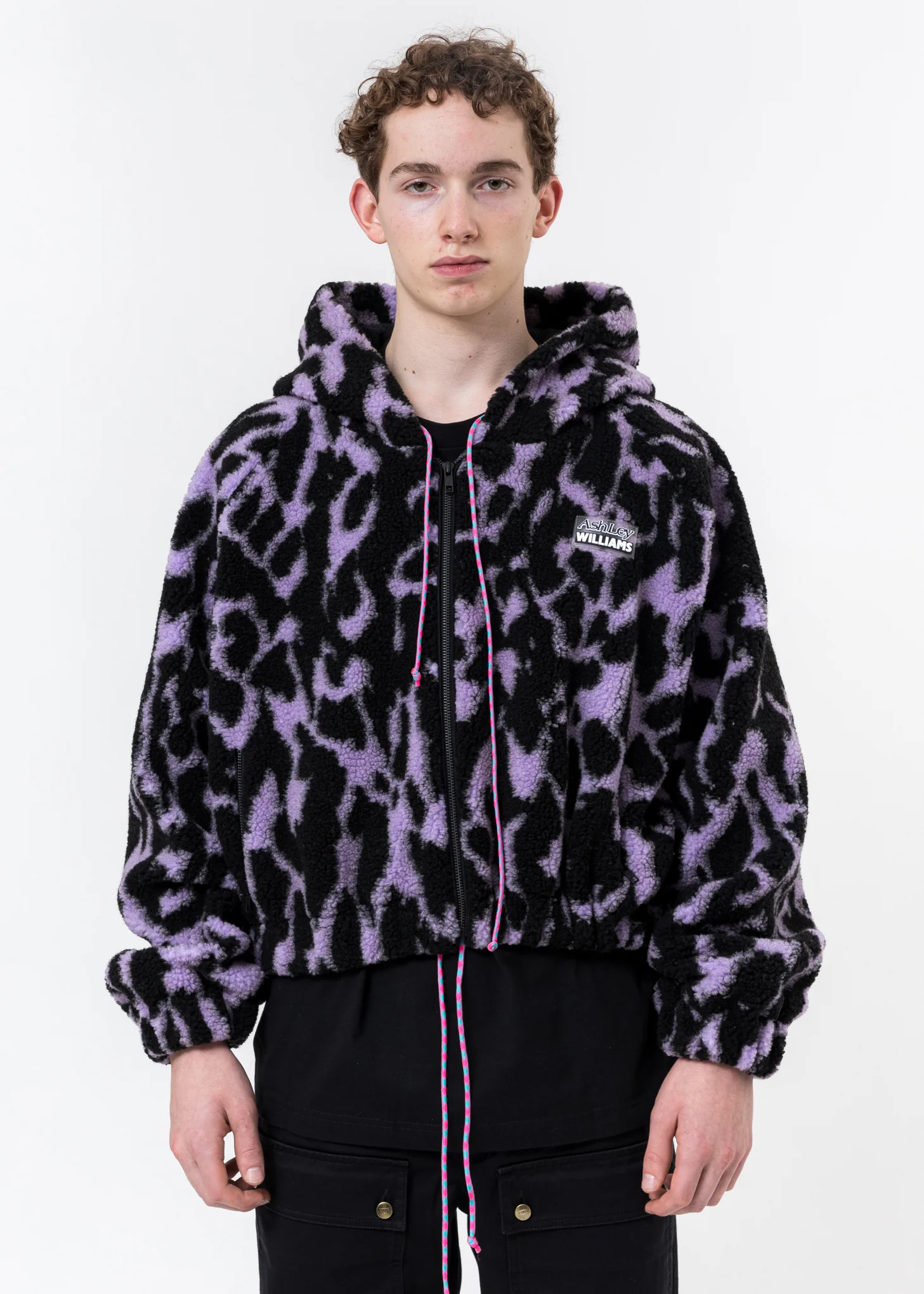 Lilac And Black Fleece Bomber