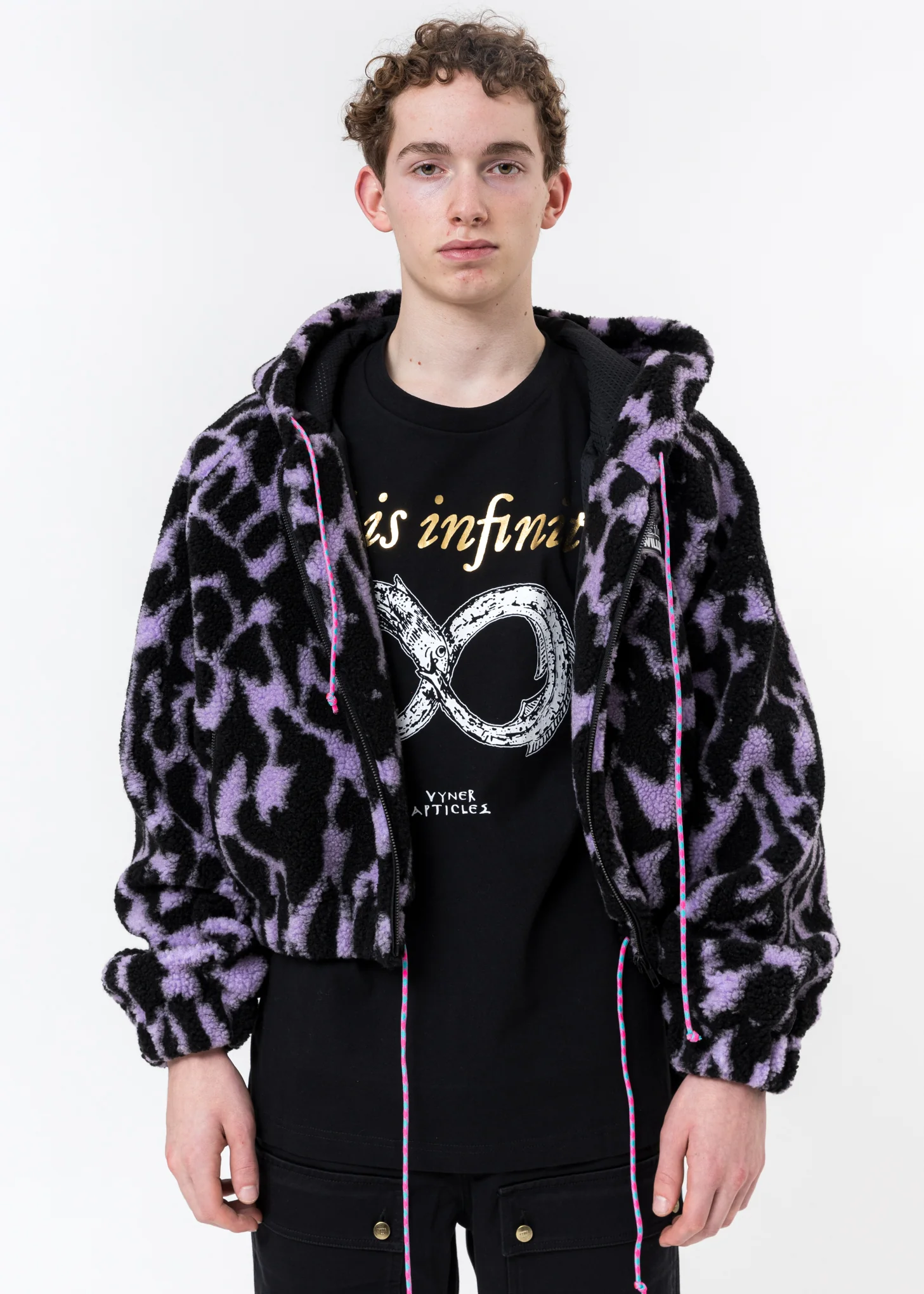 Lilac And Black Fleece Bomber - Image 4