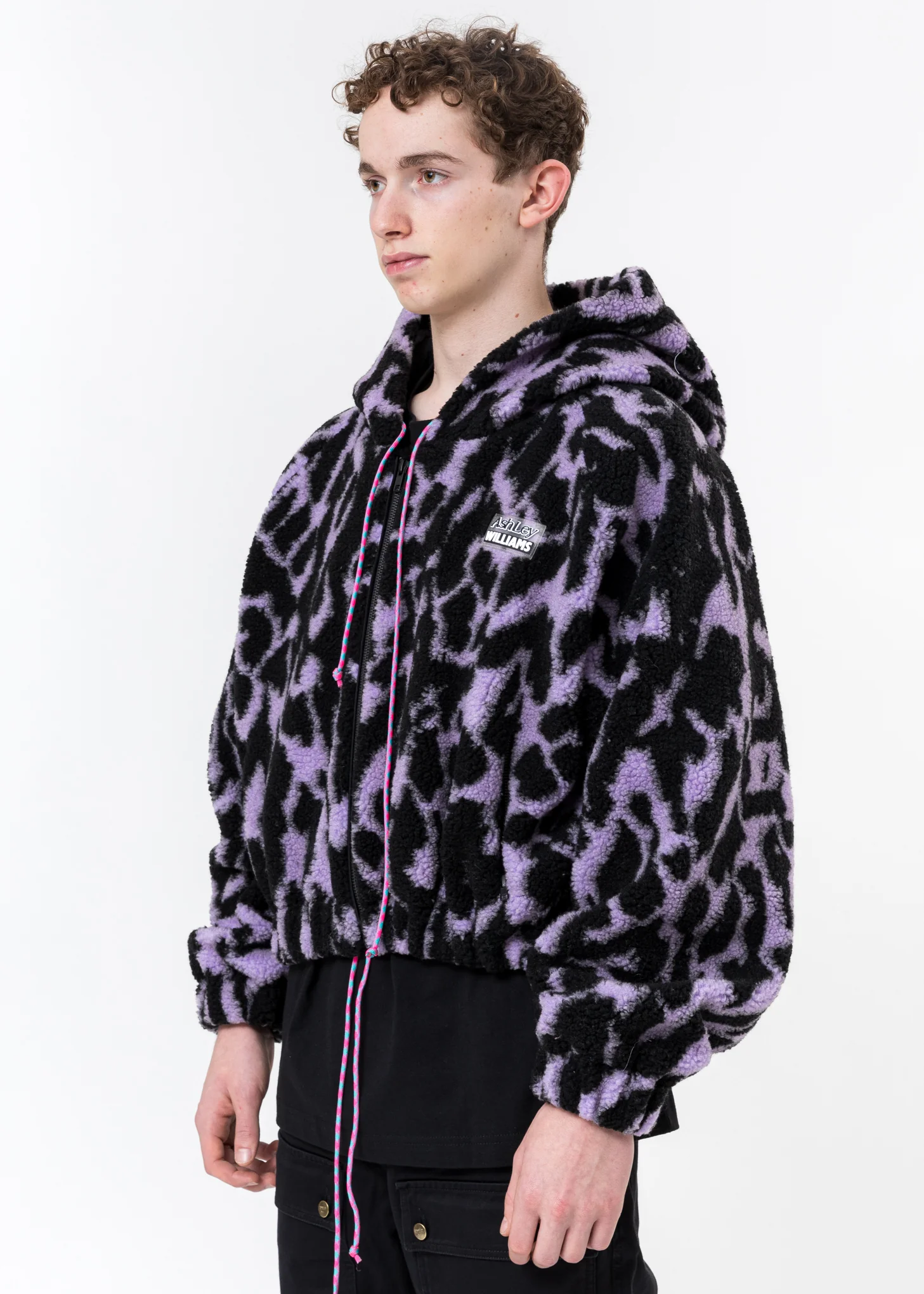 Lilac And Black Fleece Bomber - Image 5