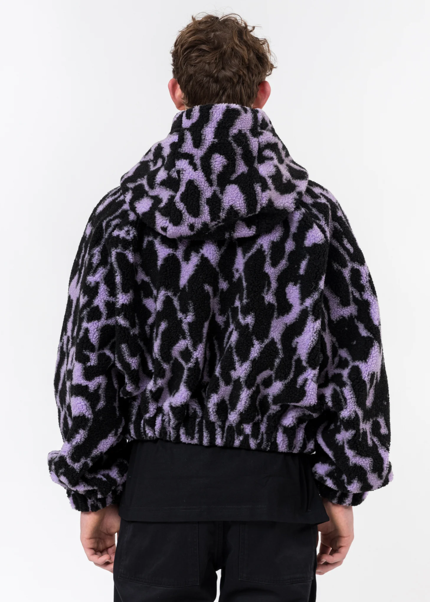 Lilac And Black Fleece Bomber - Image 6