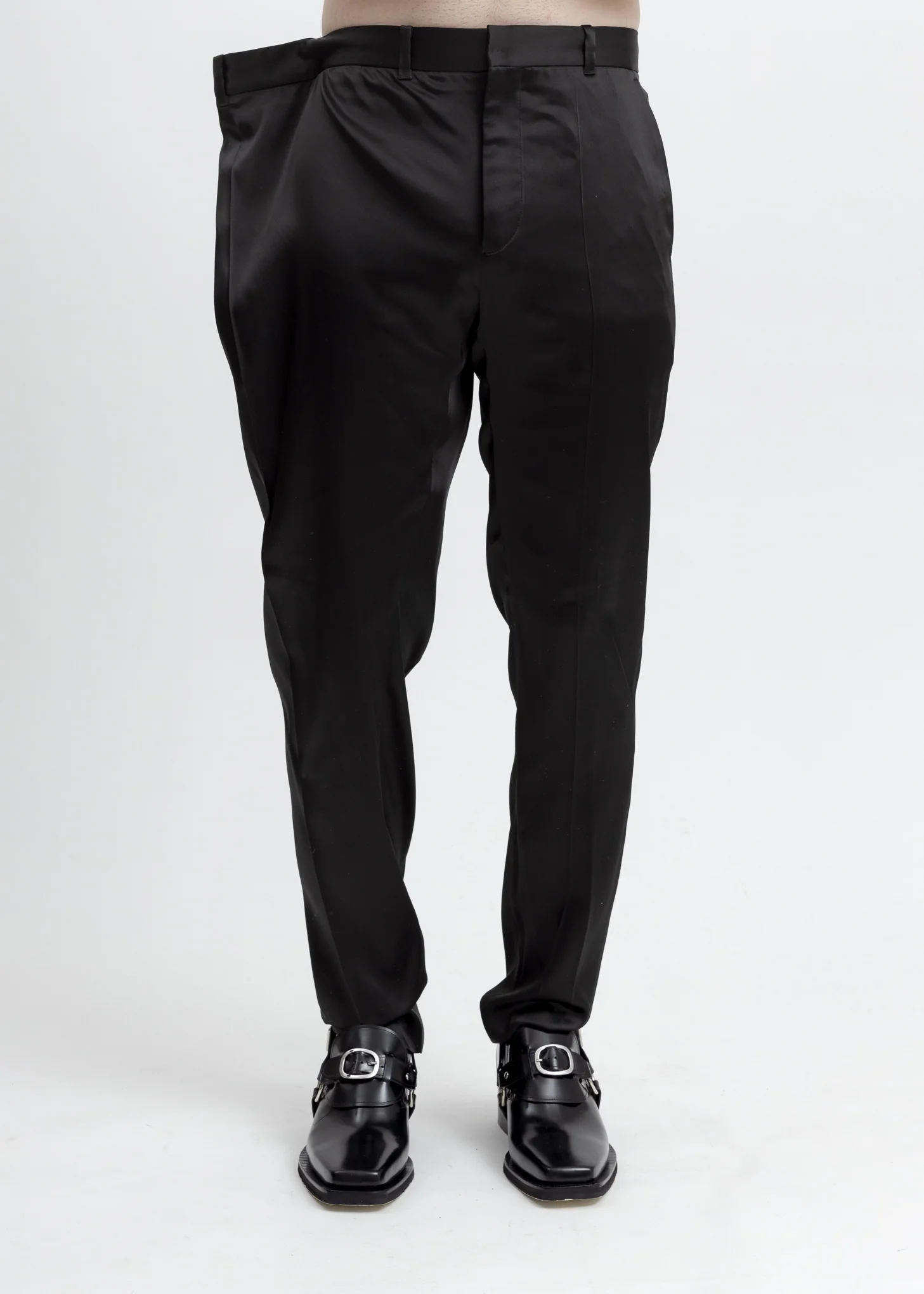 Matte Black Oversized Waist Trousers - Image 3