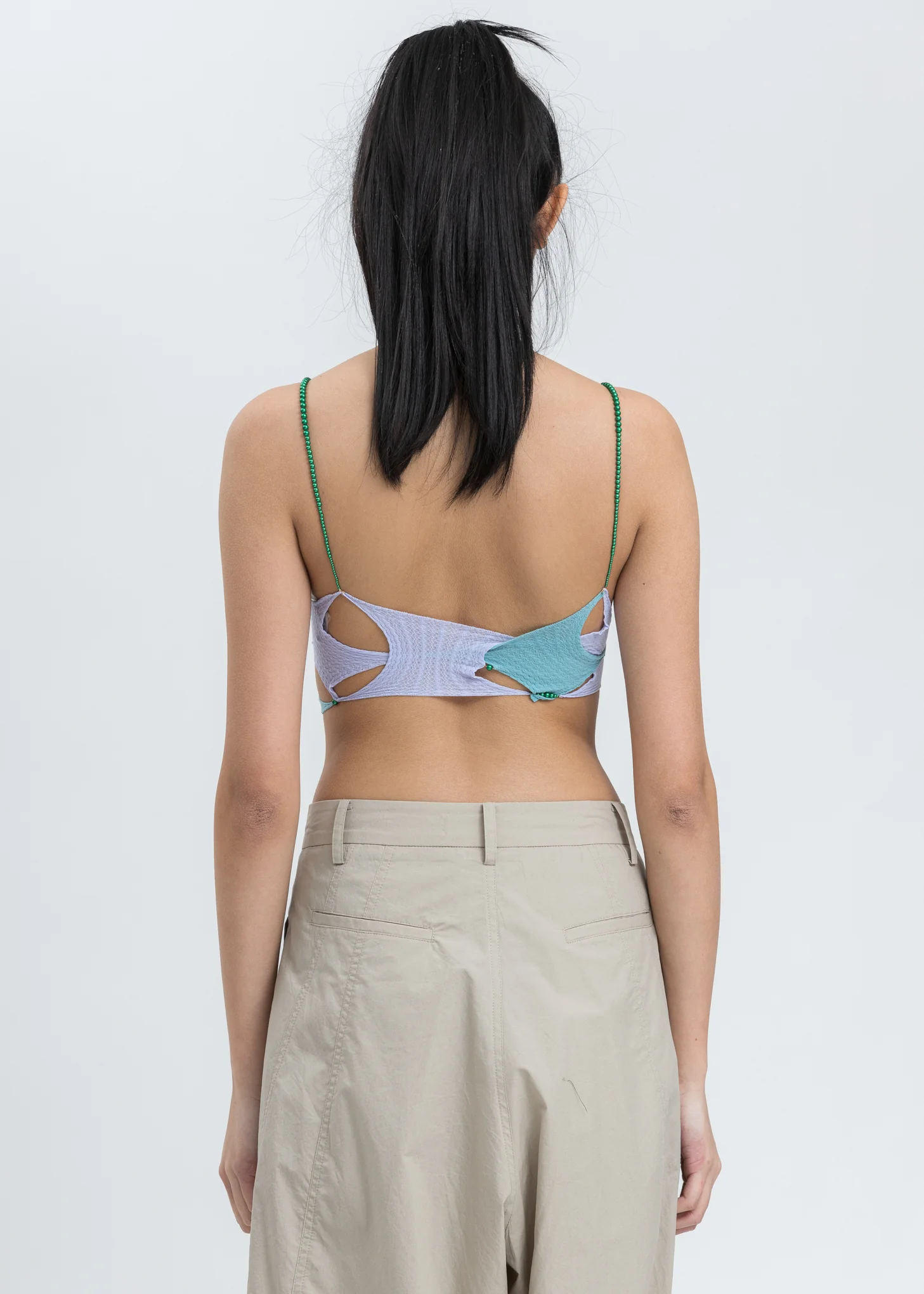 Mauve and Aqua Asymmetrical Crop Top - Image 2