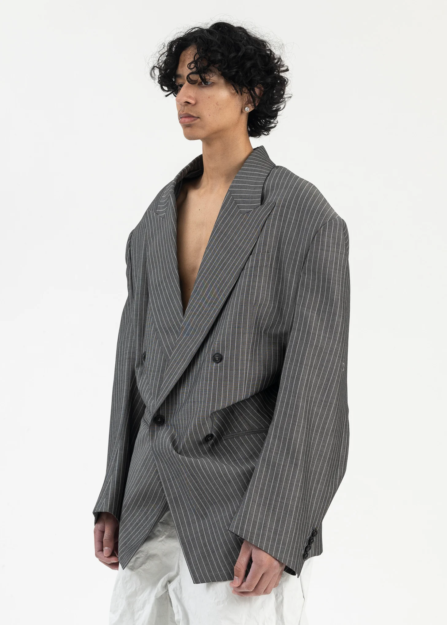 Medium Grey Peaked Lapel Blazer - Image 3