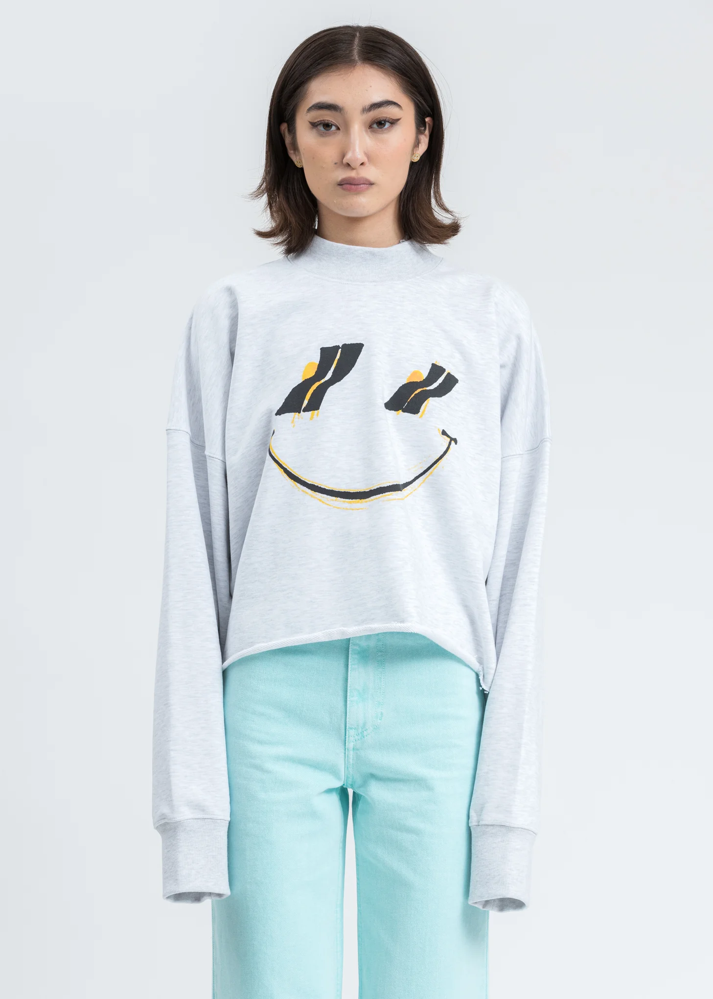 Melange Grey Smiley Raw Edge Sweatshirt