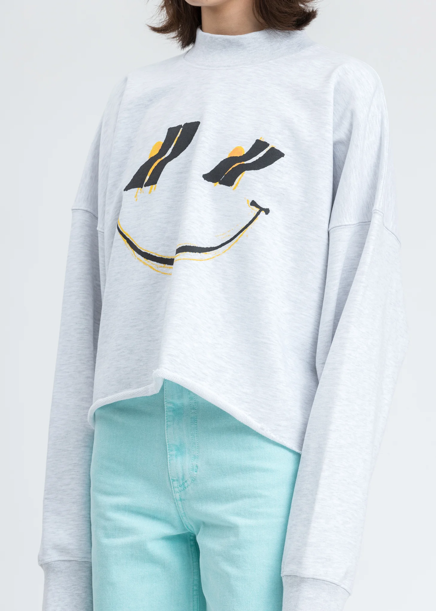 Melange Grey Smiley Raw Edge Sweatshirt - Image 2