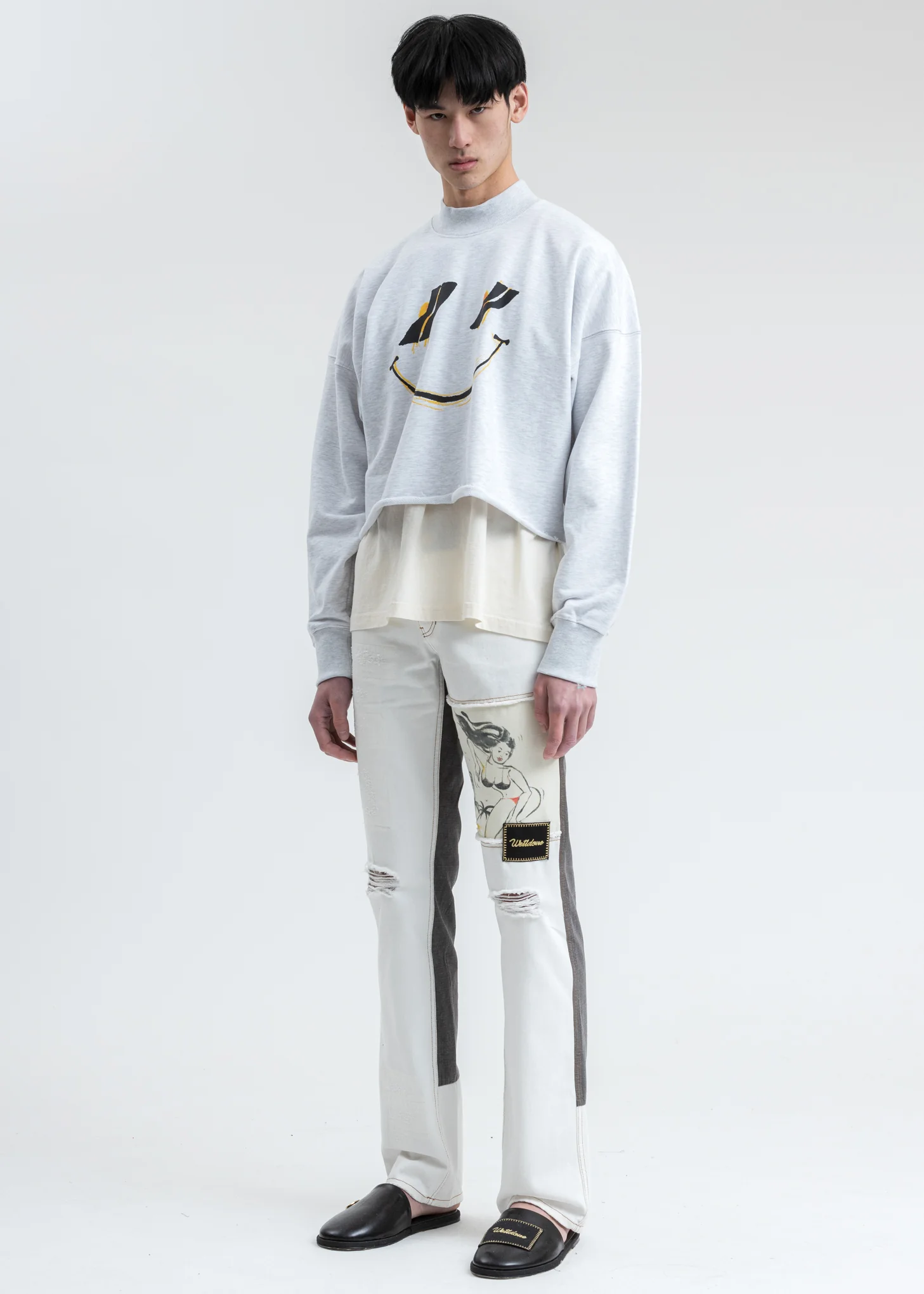 Melange Grey Smiley Raw Edge Sweatshirt - Image 6