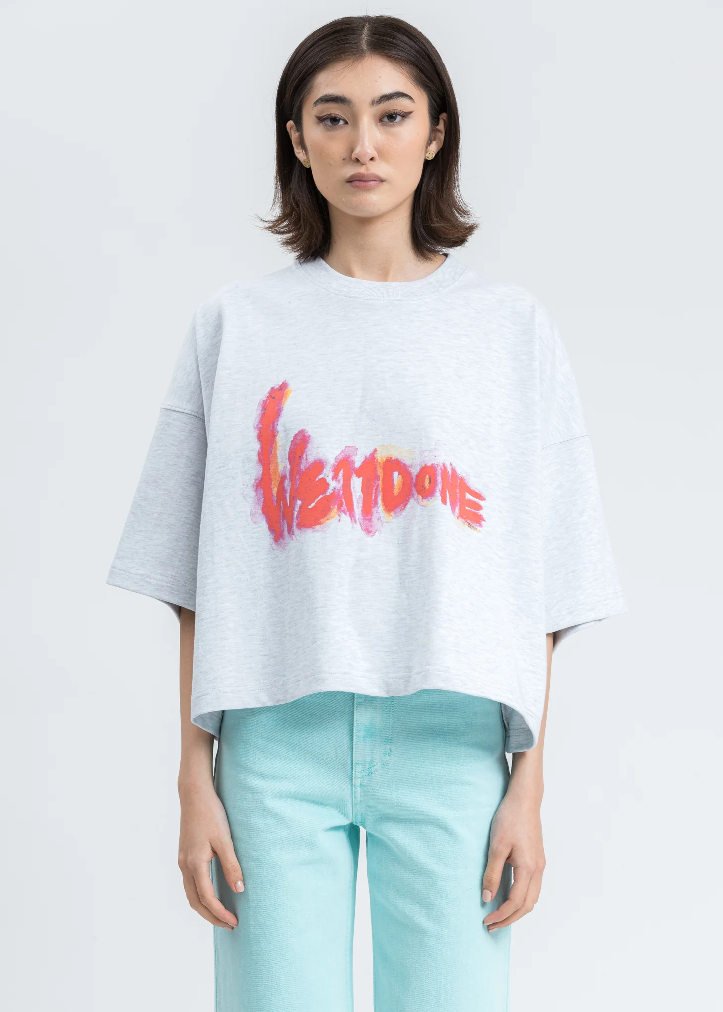 Melange Grey We11done Print Cropped T-Shirt