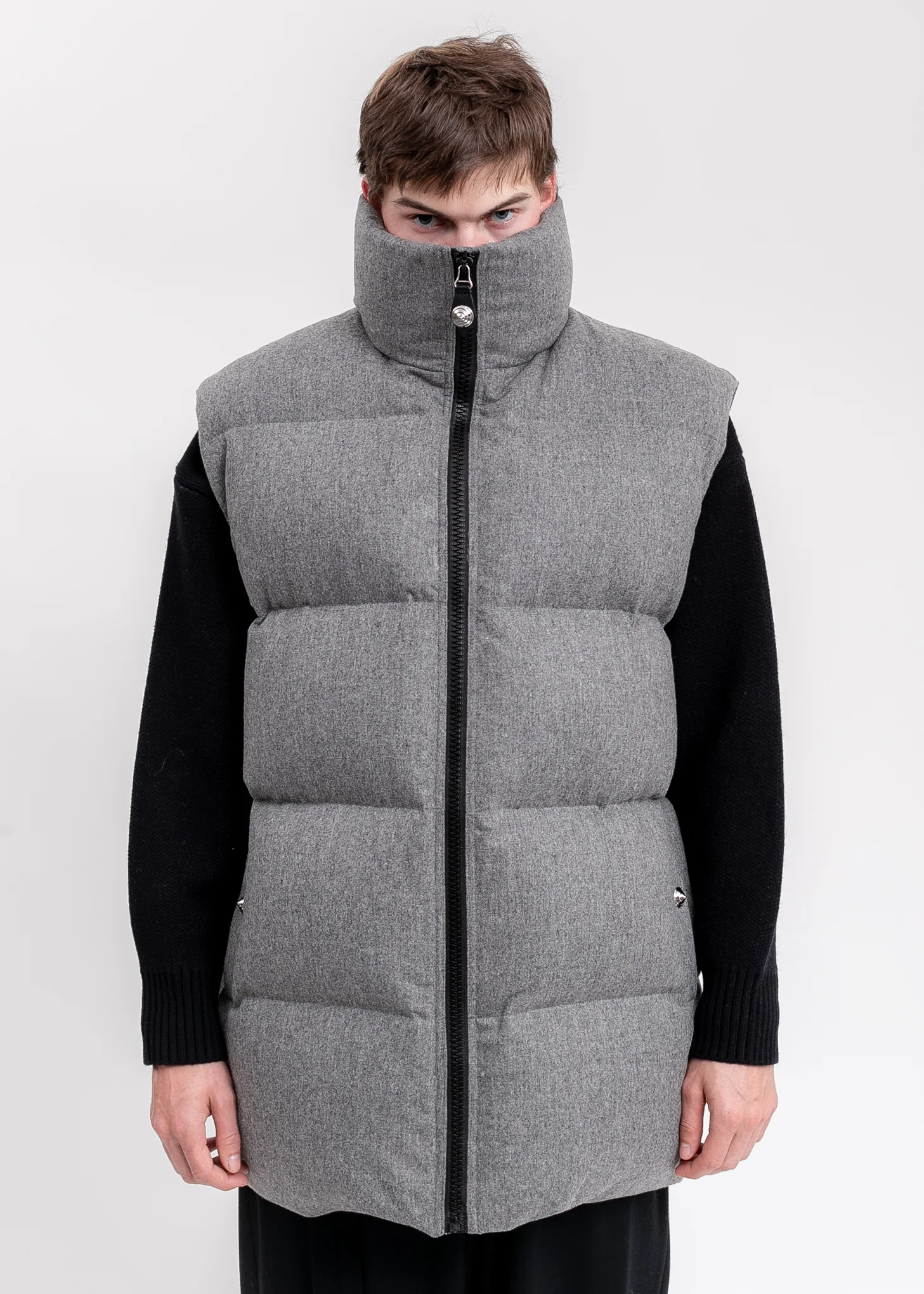 Melange Grey Oversized Flannel Down Vest