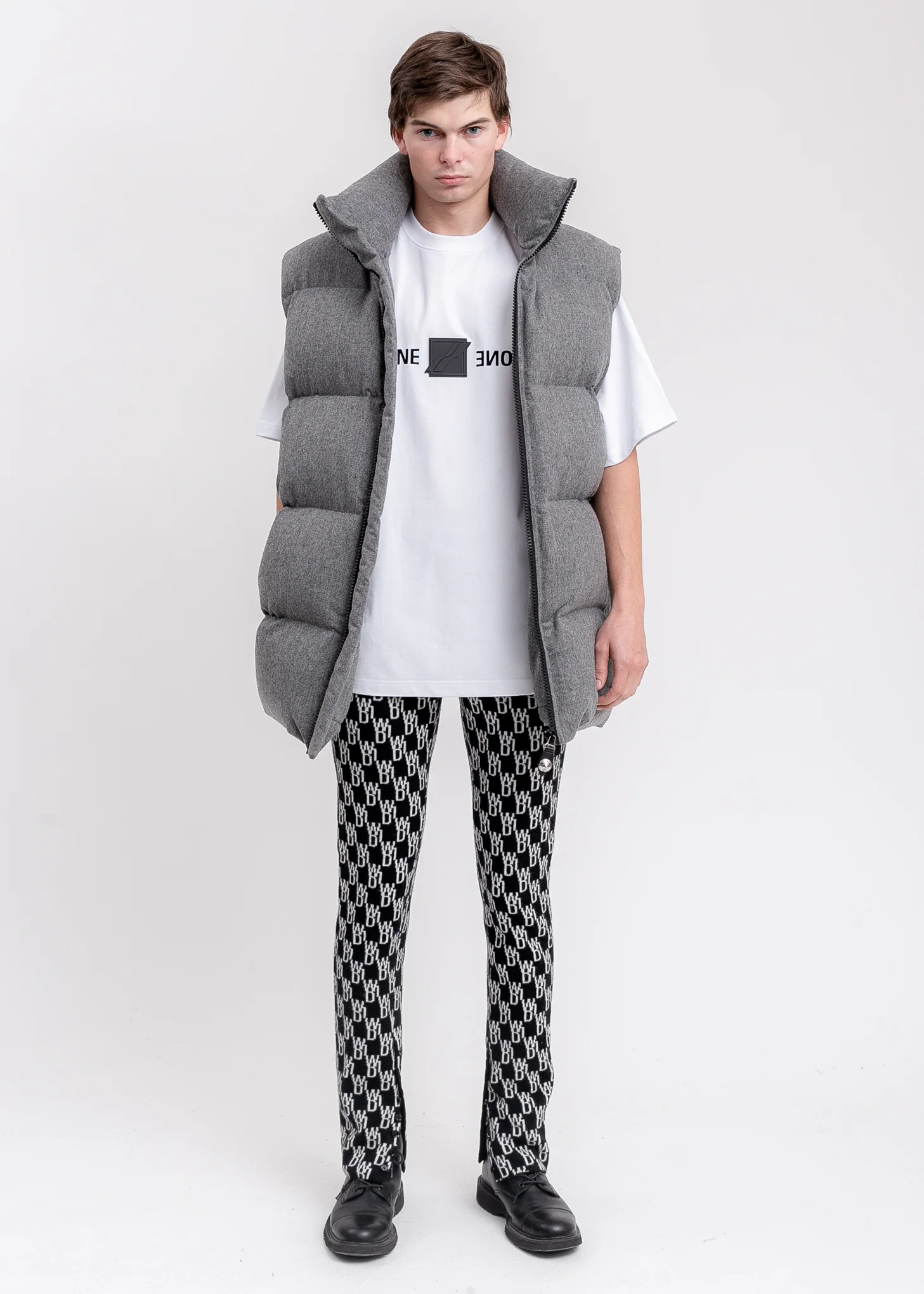 Melange Grey Oversized Flannel Down Vest - Image 10