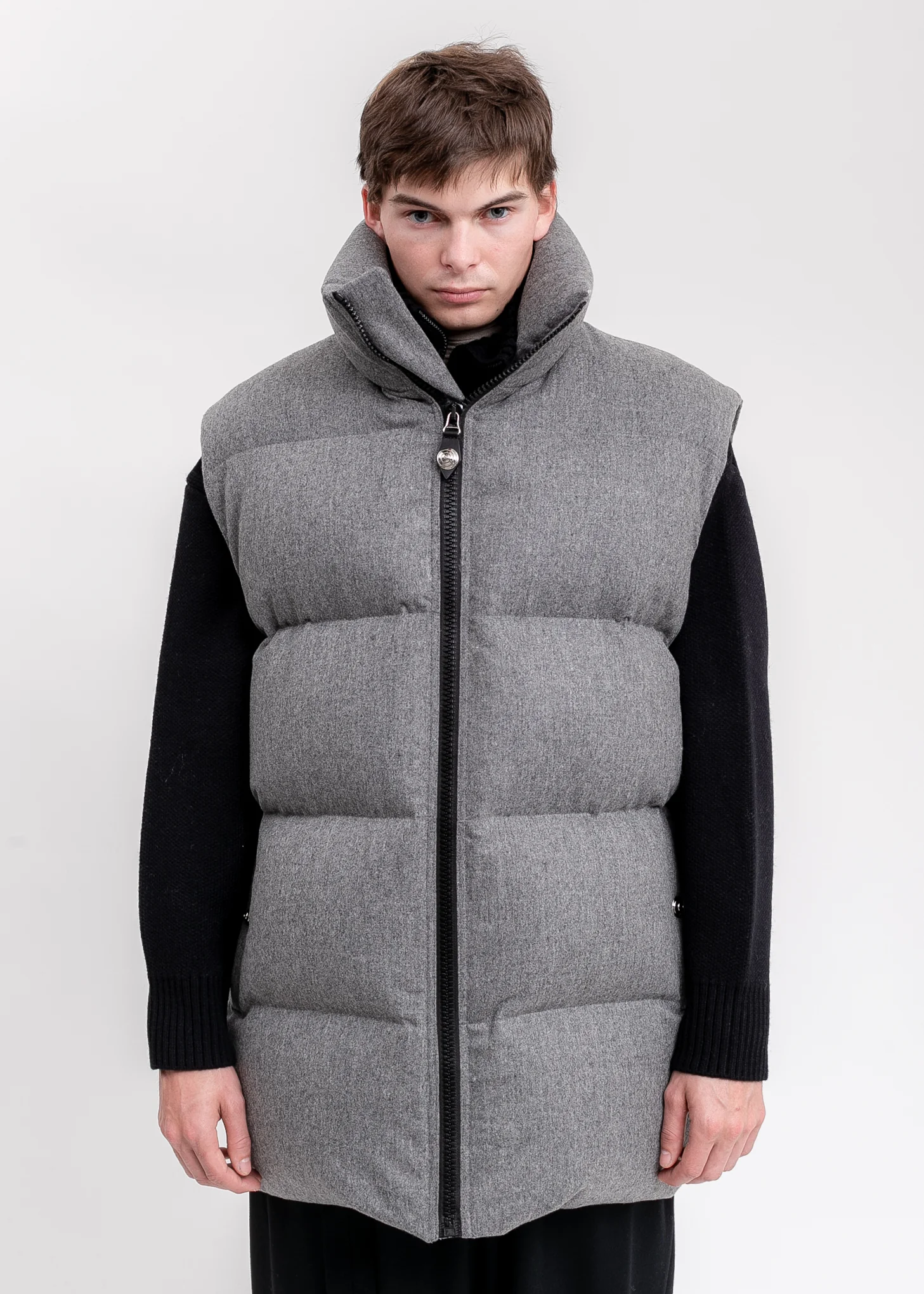Melange Grey Oversized Flannel Down Vest - Image 3