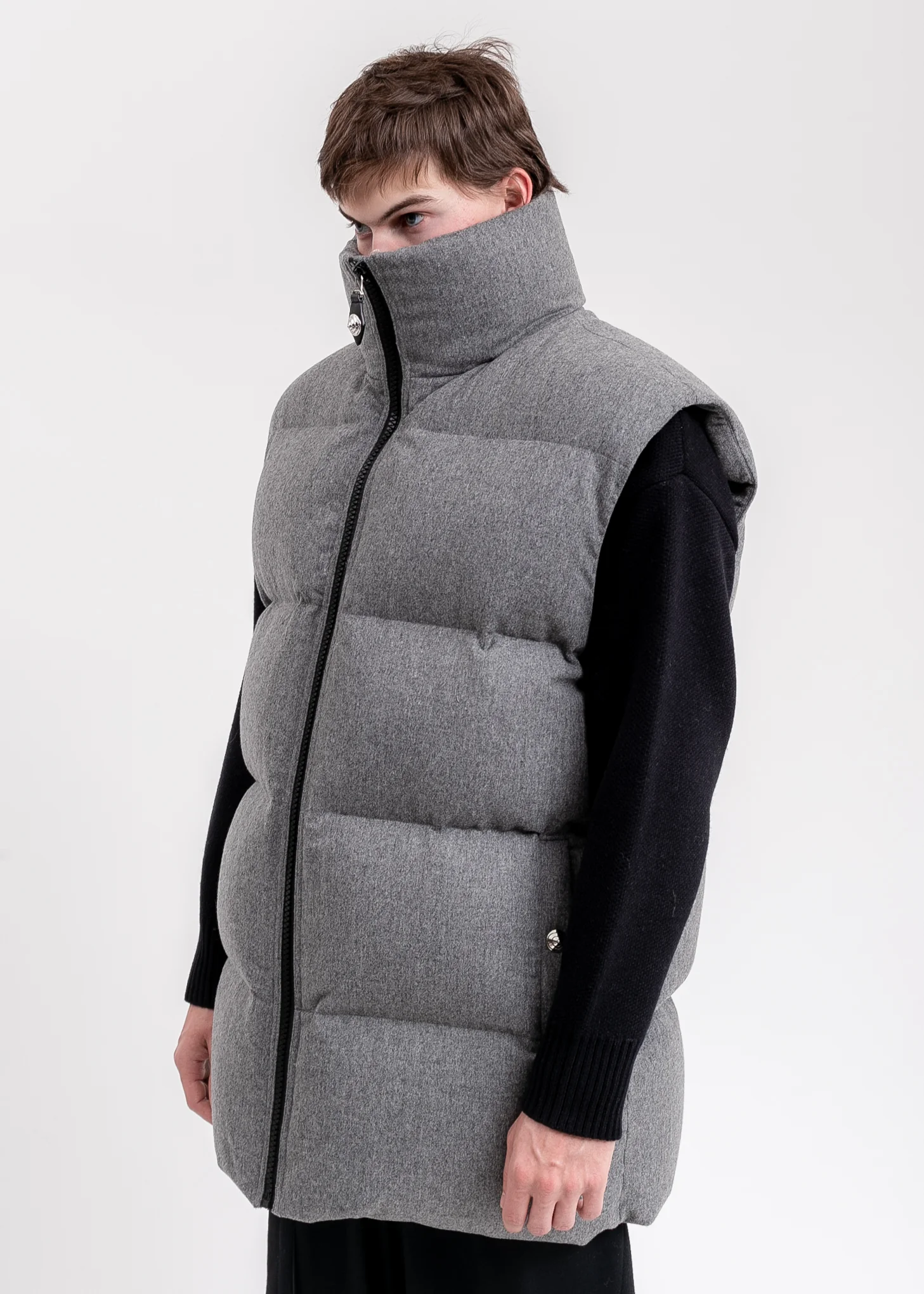 Melange Grey Oversized Flannel Down Vest - Image 4