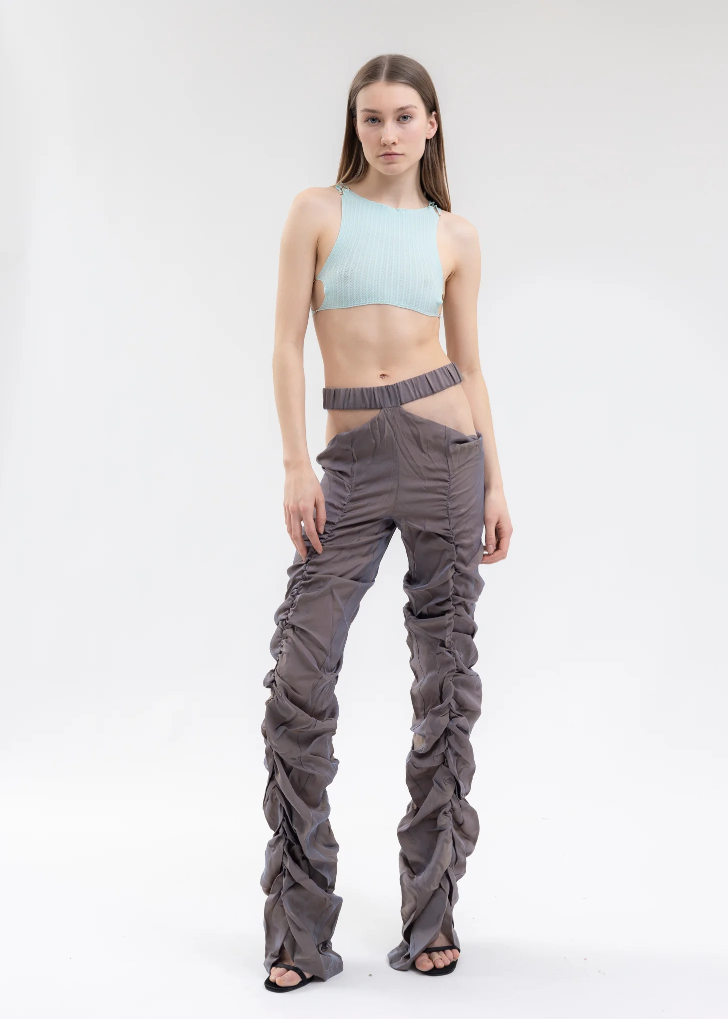METALLIC LILAC PLEATED CUT-OUT PANTS - Image 5
