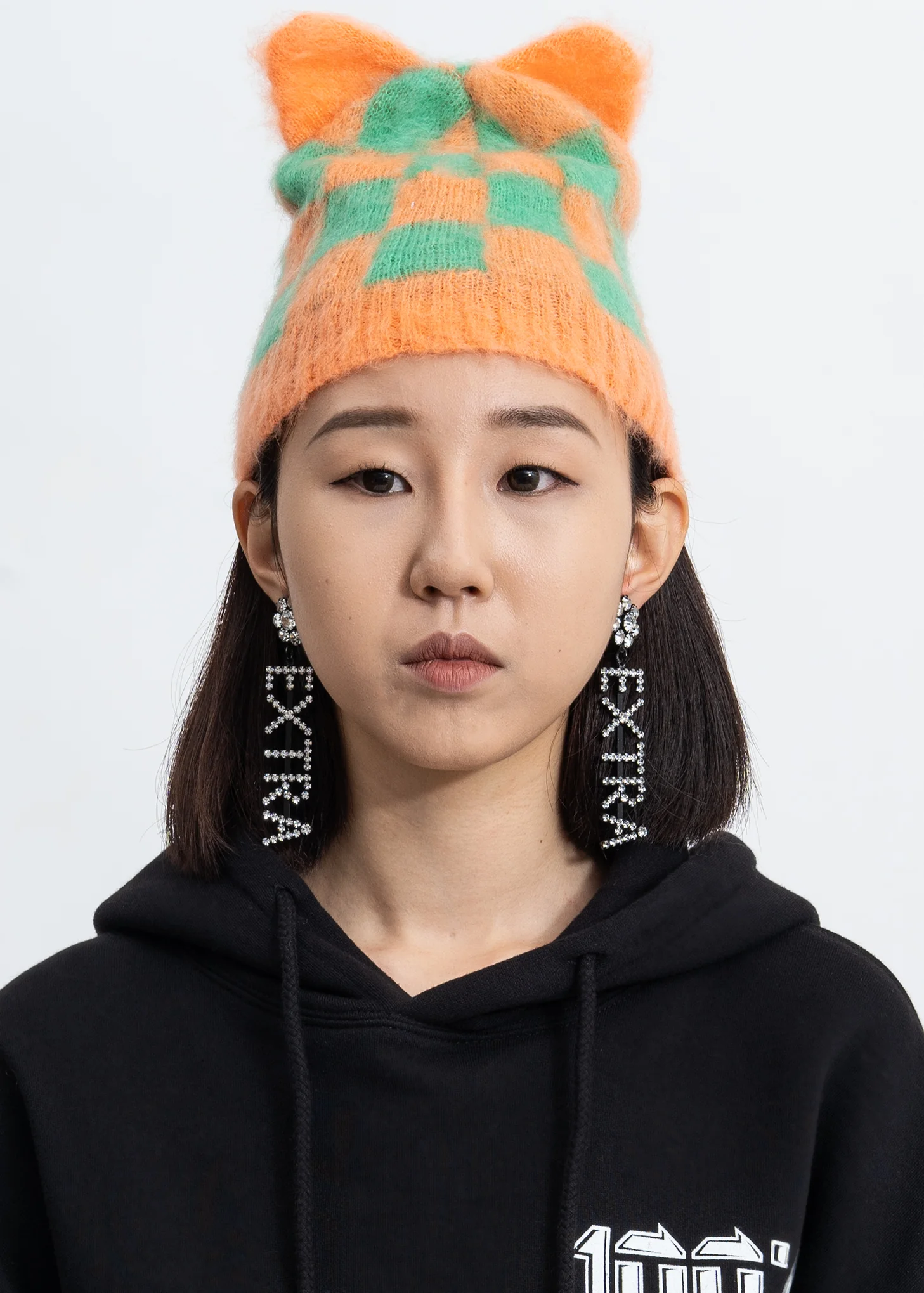 Mint And Orange Check Cat Hat - Image 2