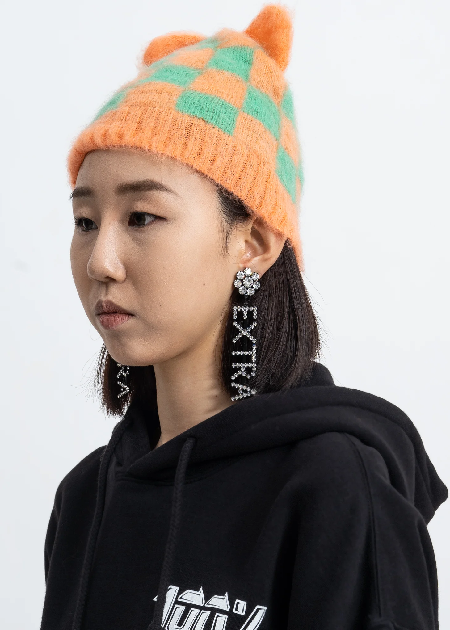 Mint And Orange Check Cat Hat - Image 3