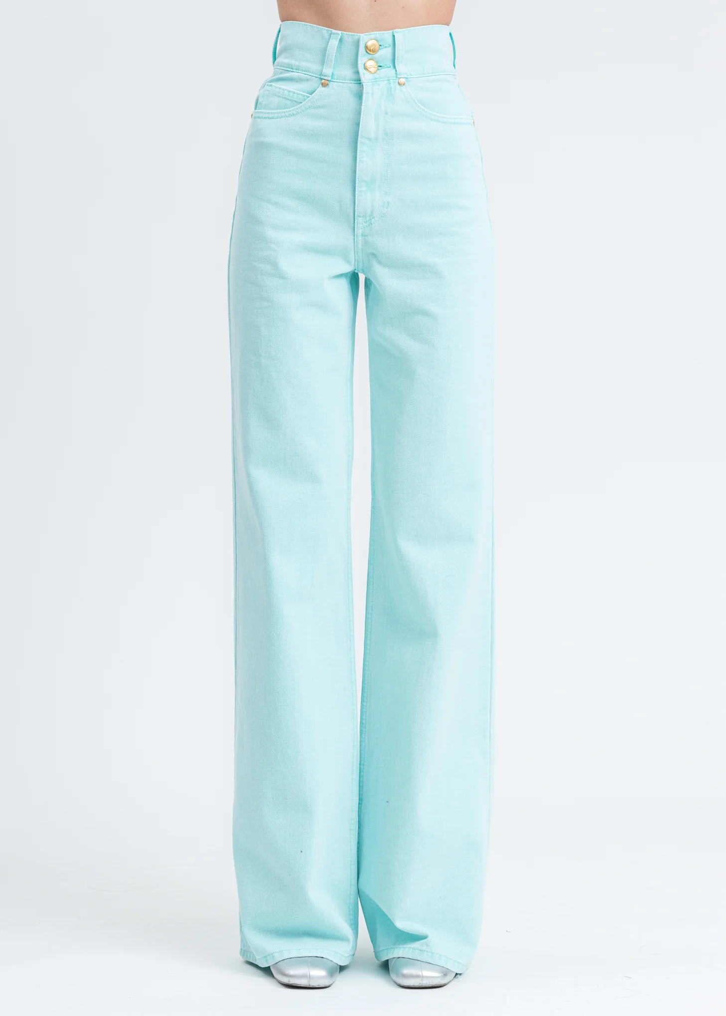 Mint High Waist Long Wide Denim Pants - Image 3