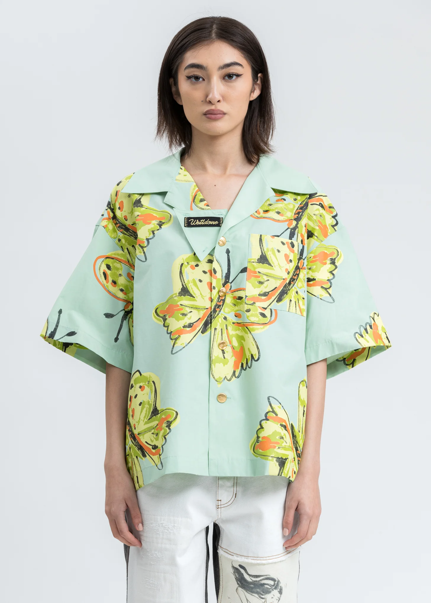 Mint Scribble Butterfly Short Sleeve Shirt