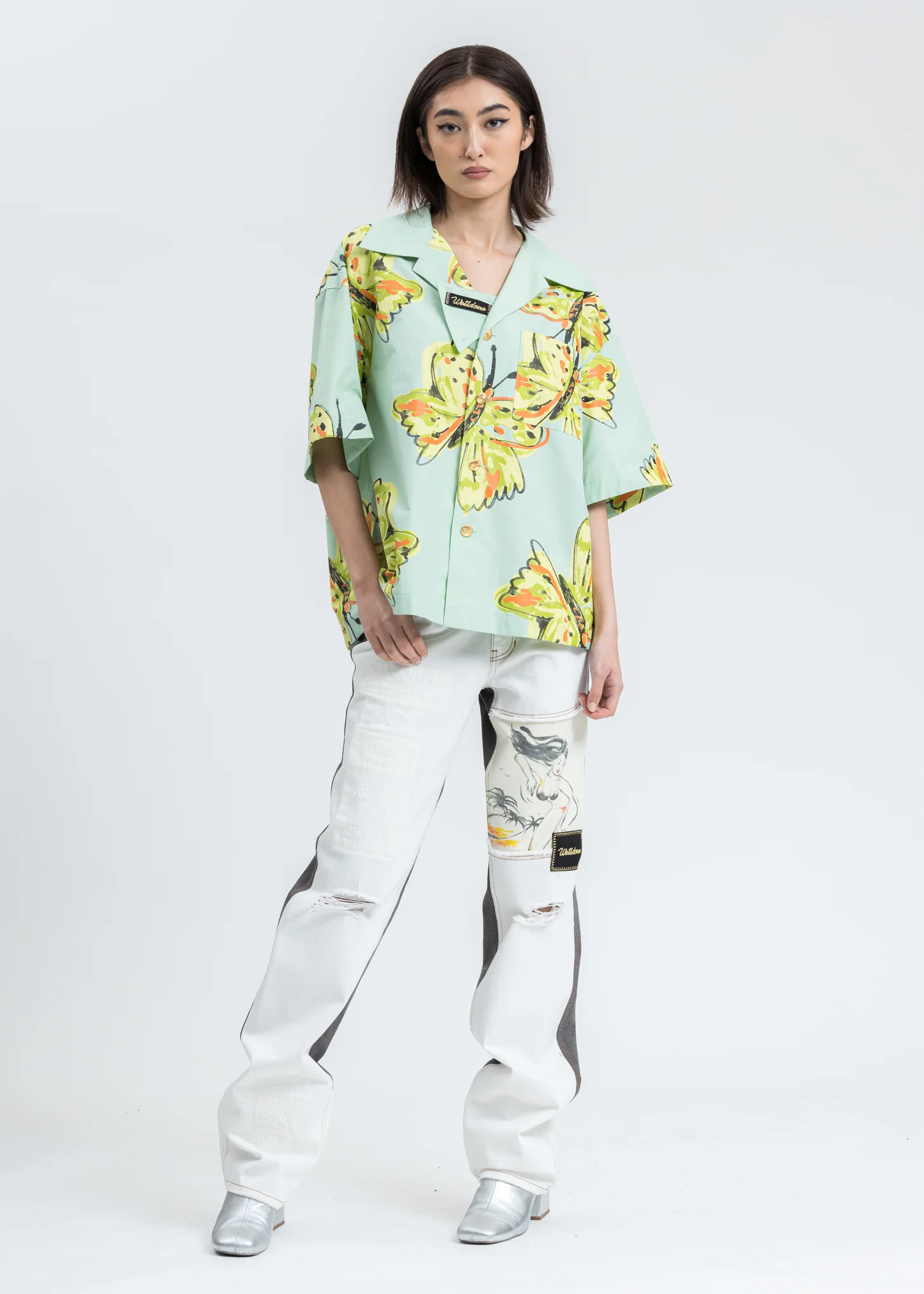 Mint Scribble Butterfly Short Sleeve Shirt - Image 5