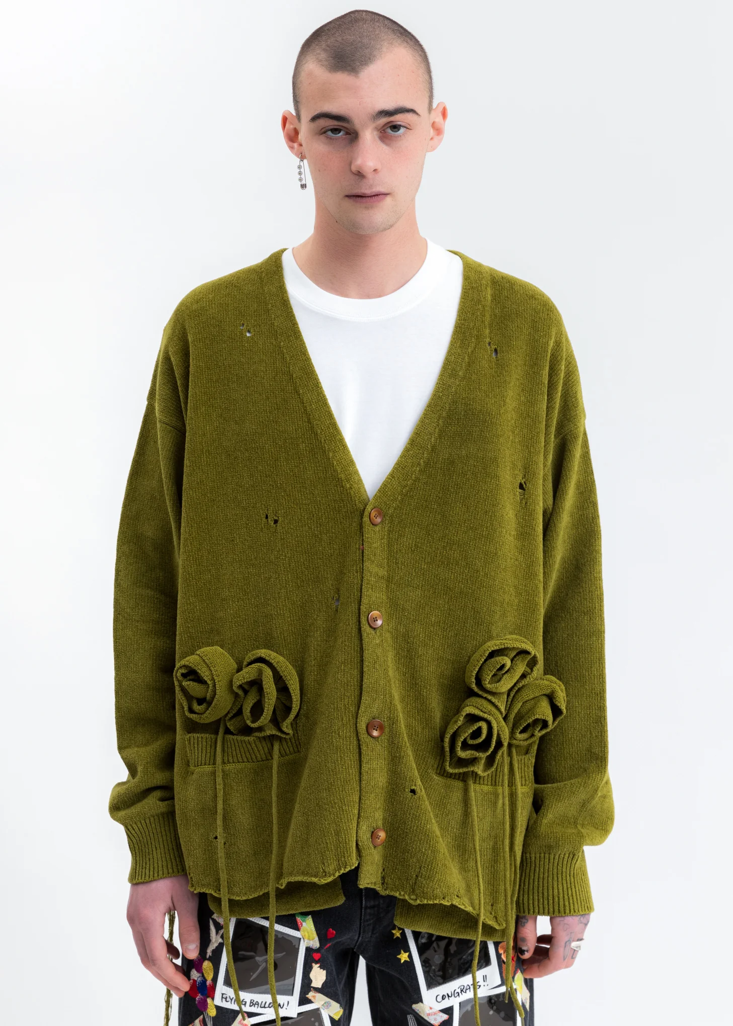Moss Green Flower Corsage Cardigan