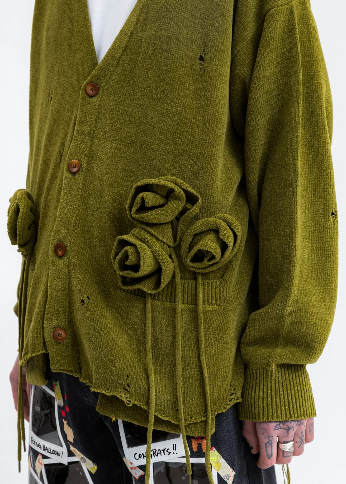 Moss Green Flower Corsage Cardigan - Image 2