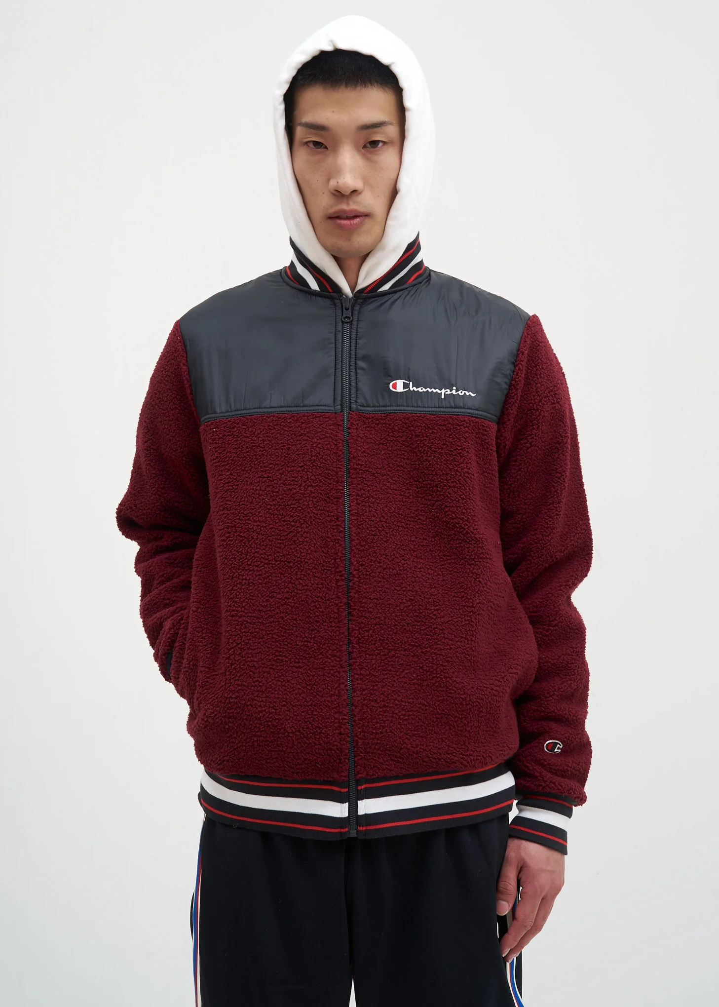 Mulled Berry Sherpa Baseball Jacket