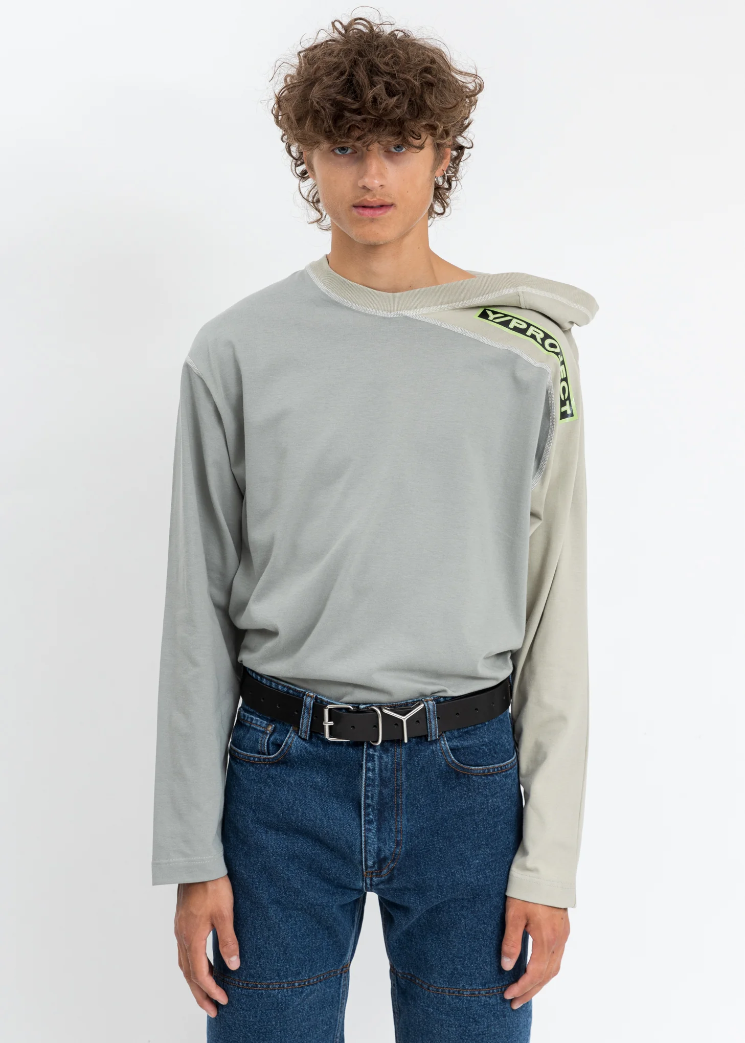 Khaki And Beige Clip Shoulder Long Sleeves