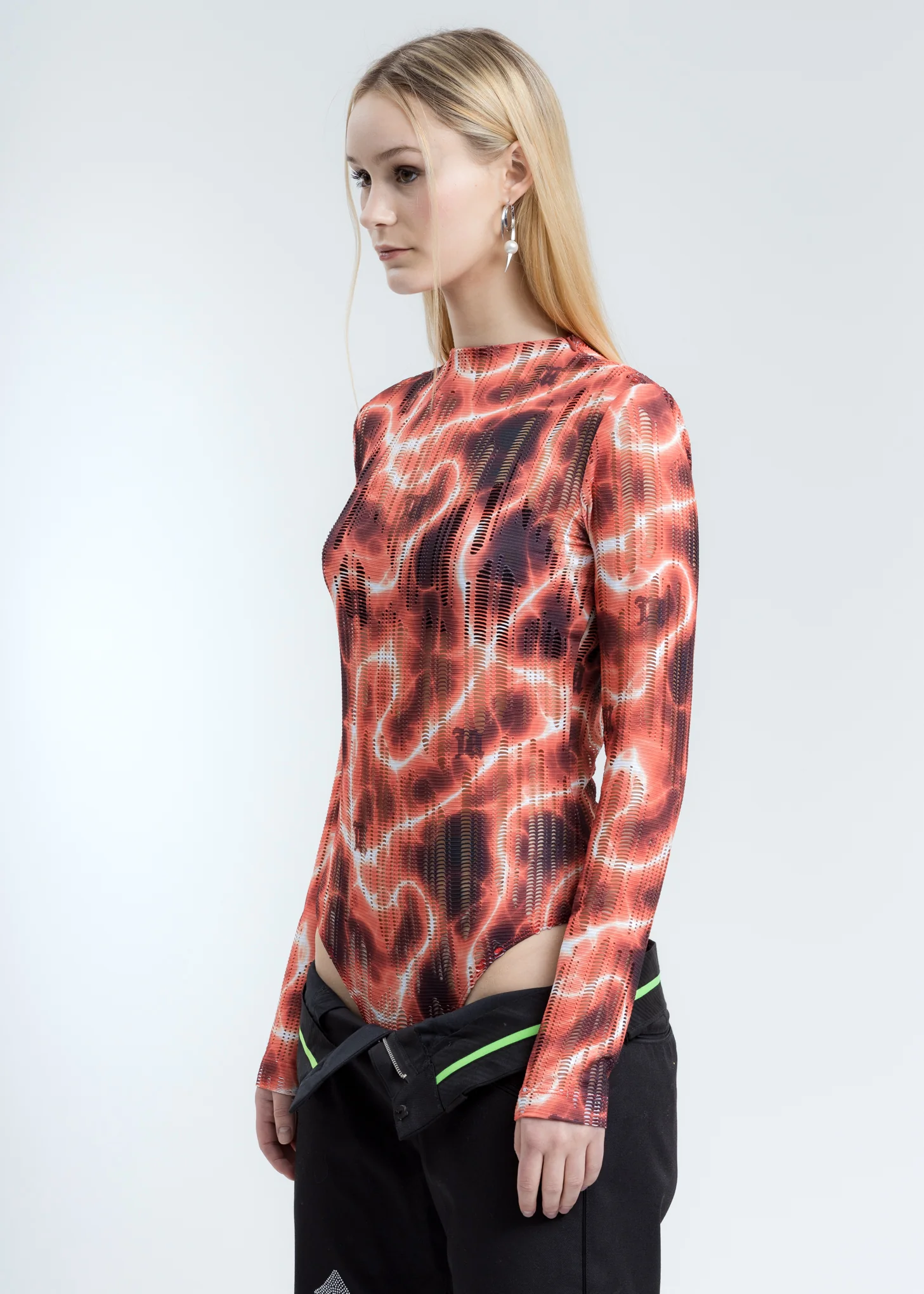 Multicolor Barb Wire Net Long Sleeve Bodysuit - Image 2