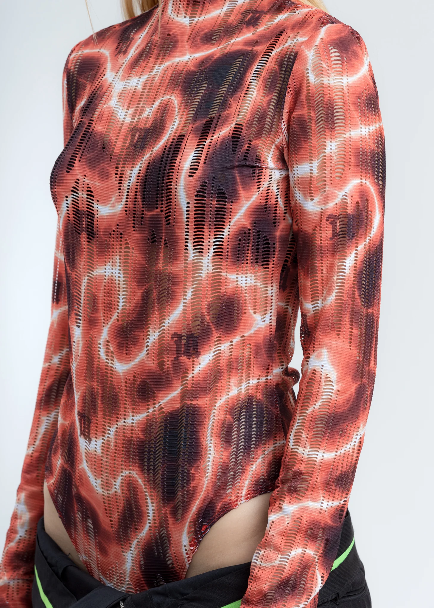 Multicolor Barb Wire Net Long Sleeve Bodysuit - Image 4