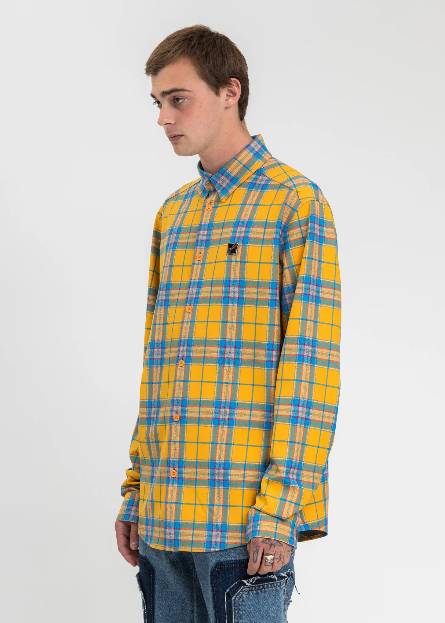 Yellow Checked Logo Print Shirt - Image 3