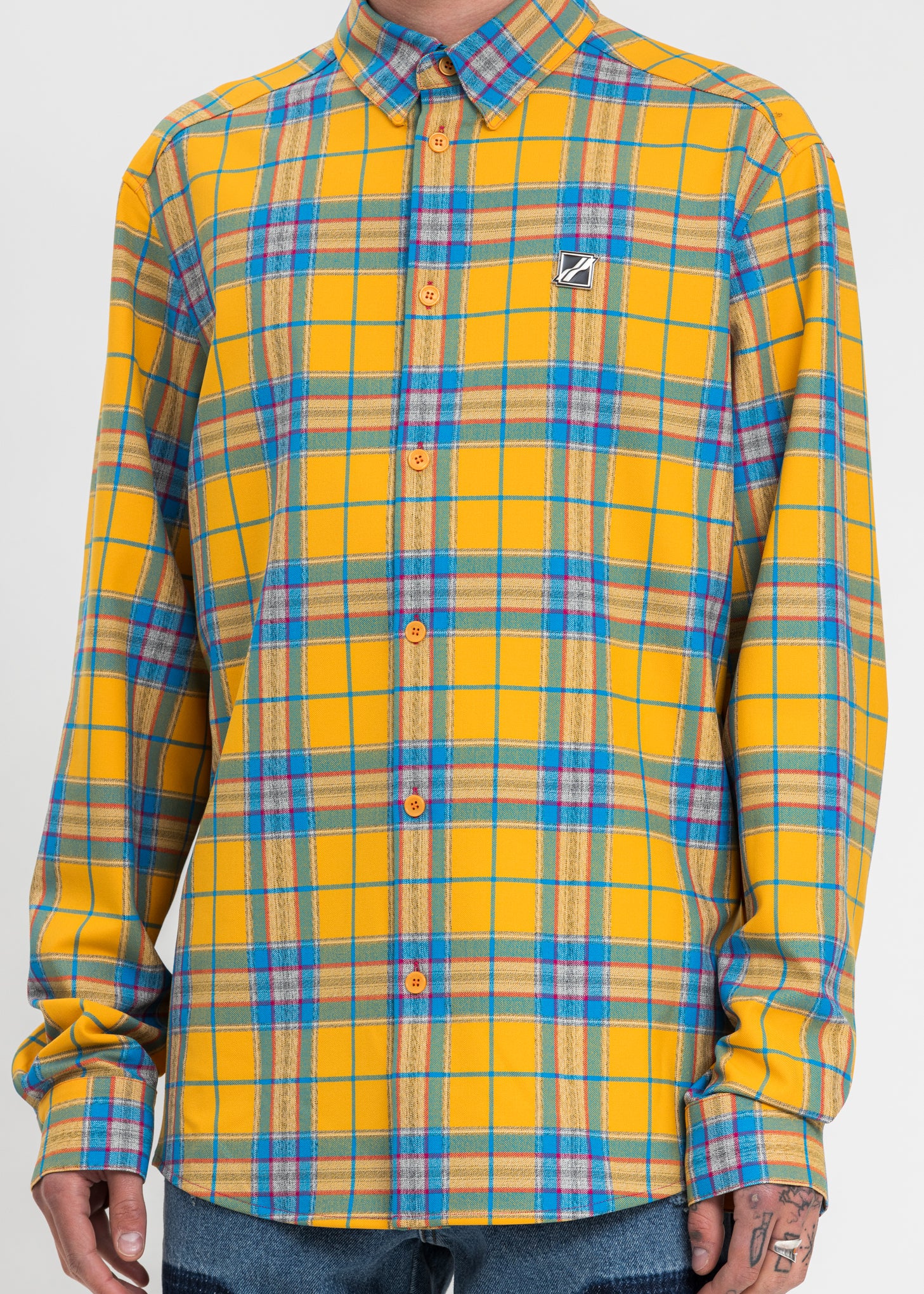 Yellow Checked Logo Print Shirt - Image 5