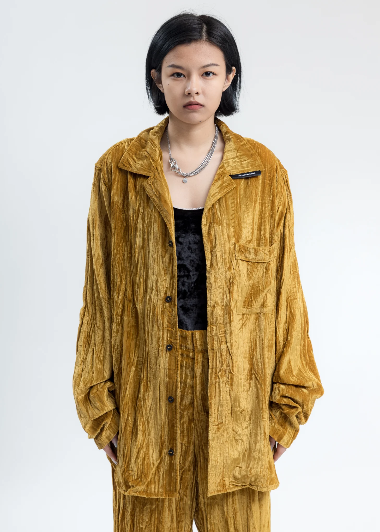Mustard Velvet Pajama Shirt - Image 5
