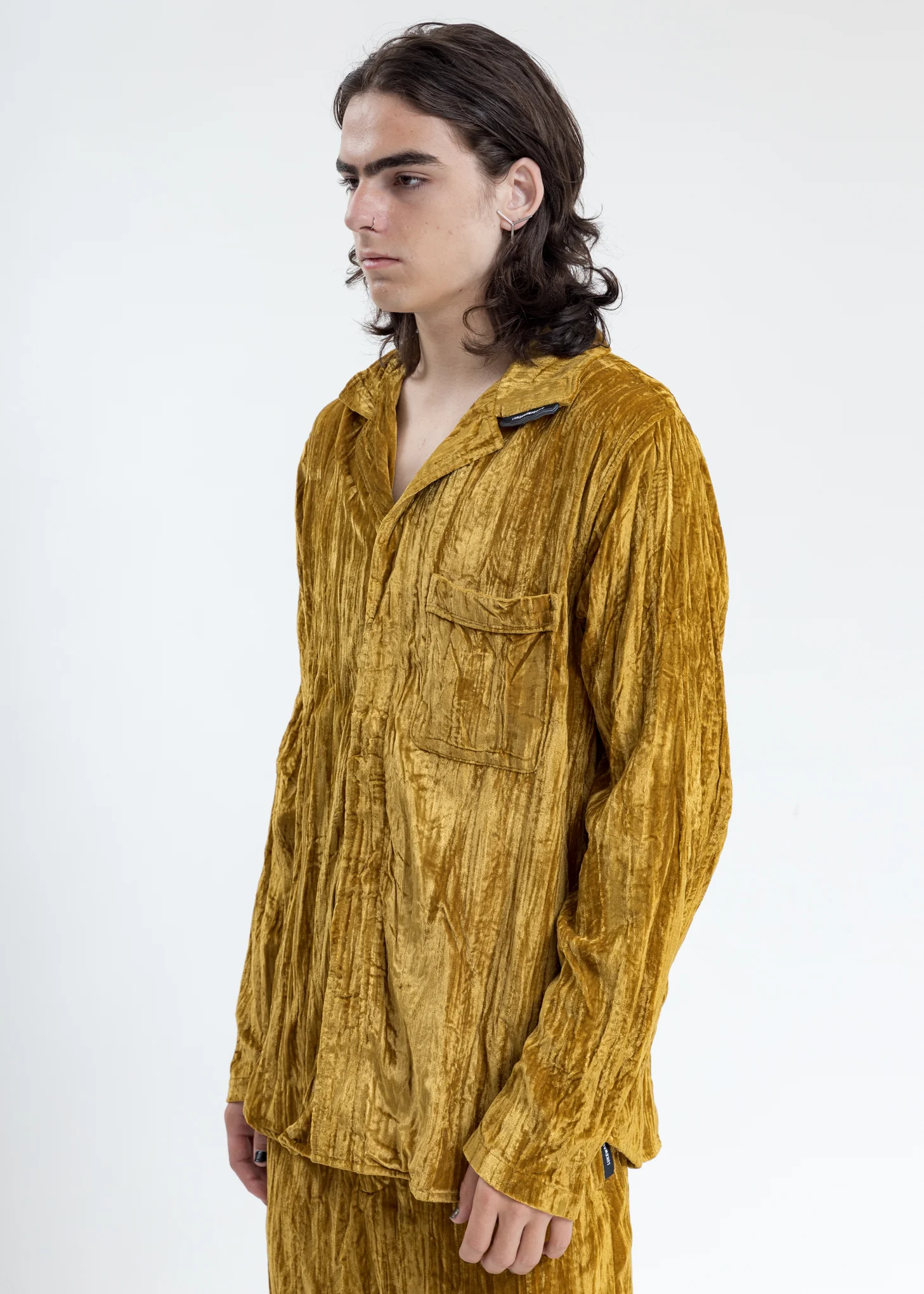 Mustard Velvet Pajama Shirt - Image 3