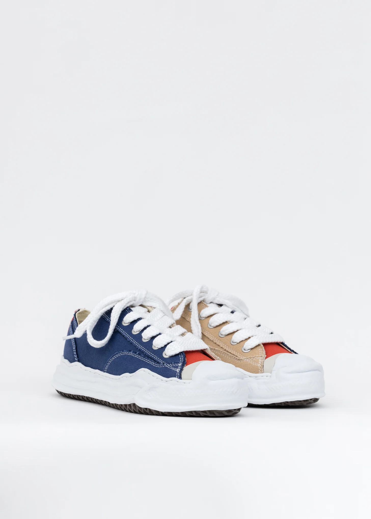 Navy And Beige Original Sole Toe Cap Canvas Lowcut Sneaker