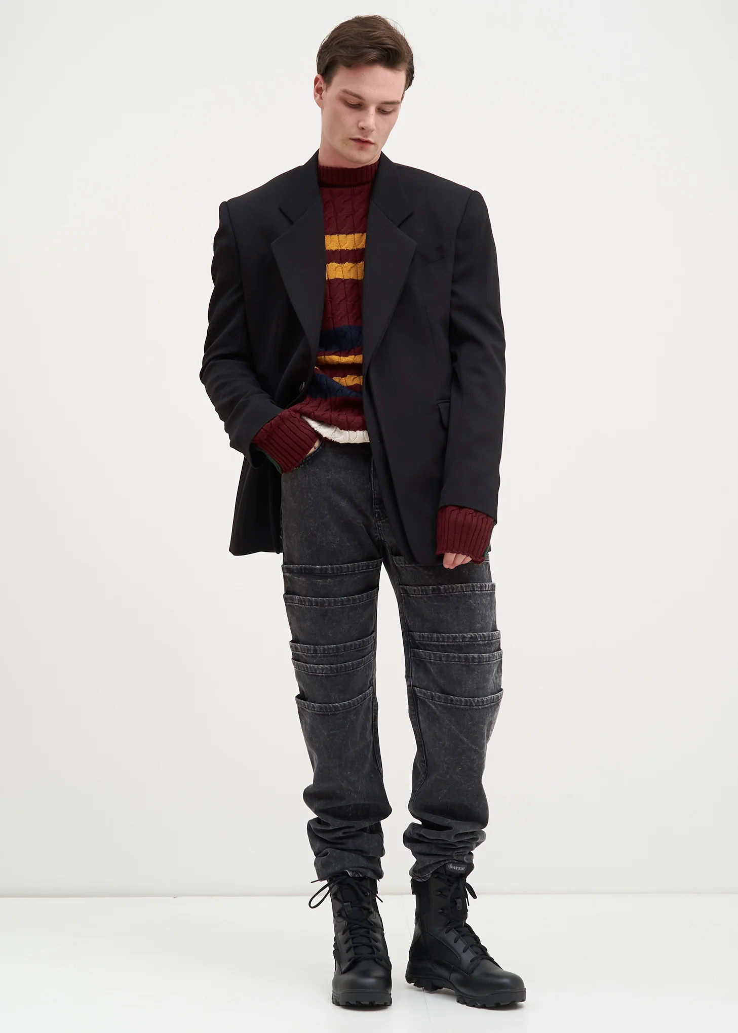 Navy and Red Skinny Knit Sweater - Image 2