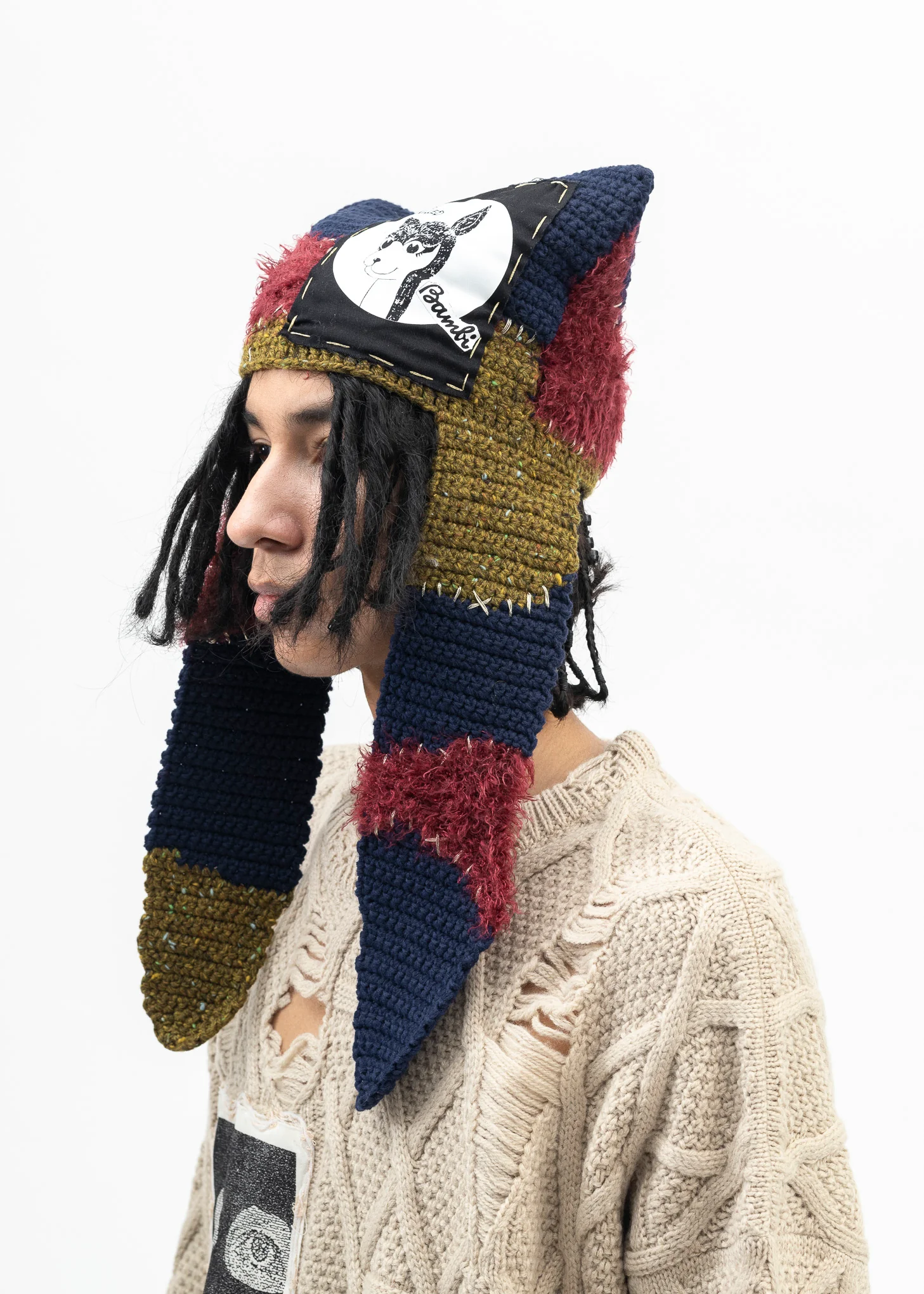 NAVY BLUE WHO KILLED BAMBI HAND KNIT BEANIE - Image 3